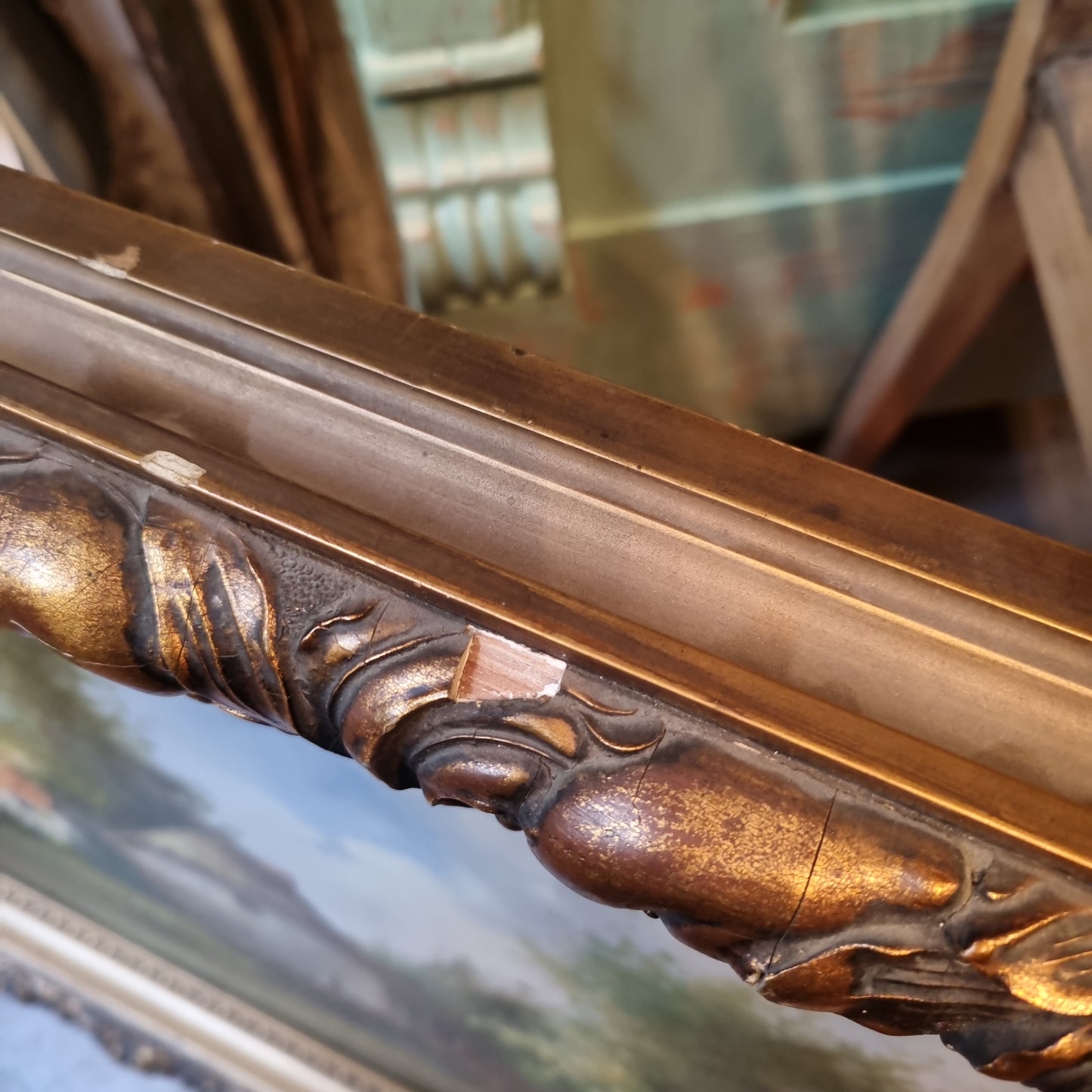 Antikes Gemälde öl auf Holz Landschaft 1929 Brücke Mühle Dorf signiert