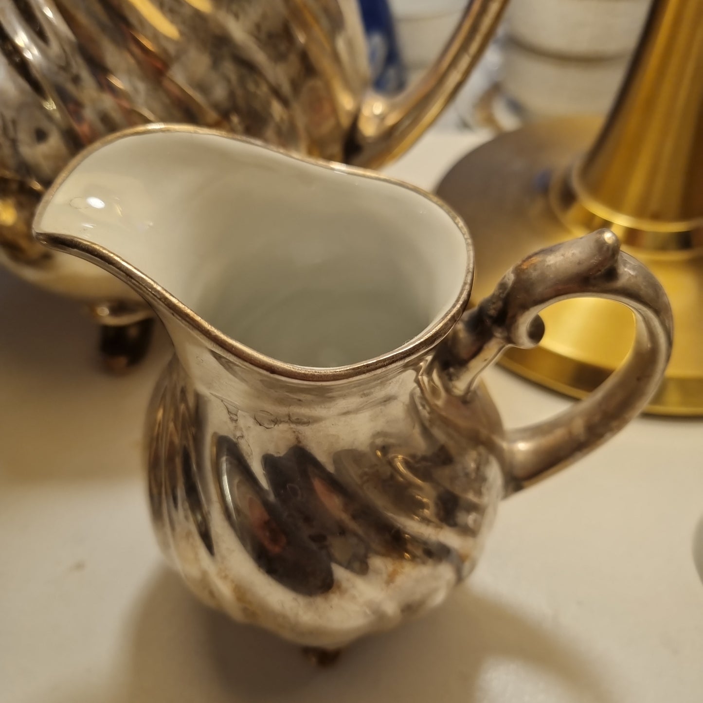 Antikes versilbertes WMF Porzellan Services Silber Kanne Zuckerdose und Milchkännchen Tee Kaffee