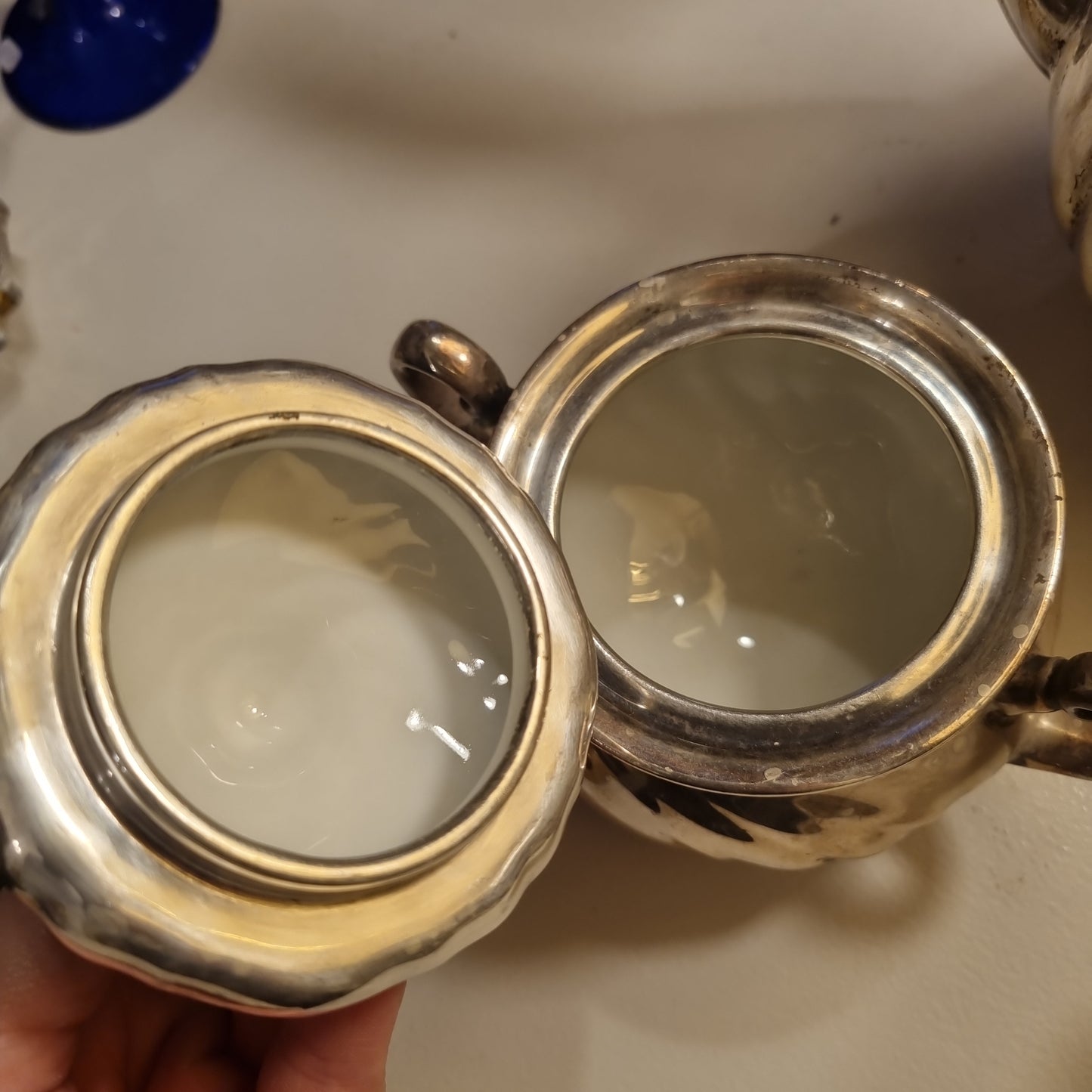 Antikes versilbertes WMF Porzellan Services Silber Kanne Zuckerdose und Milchkännchen Tee Kaffee
