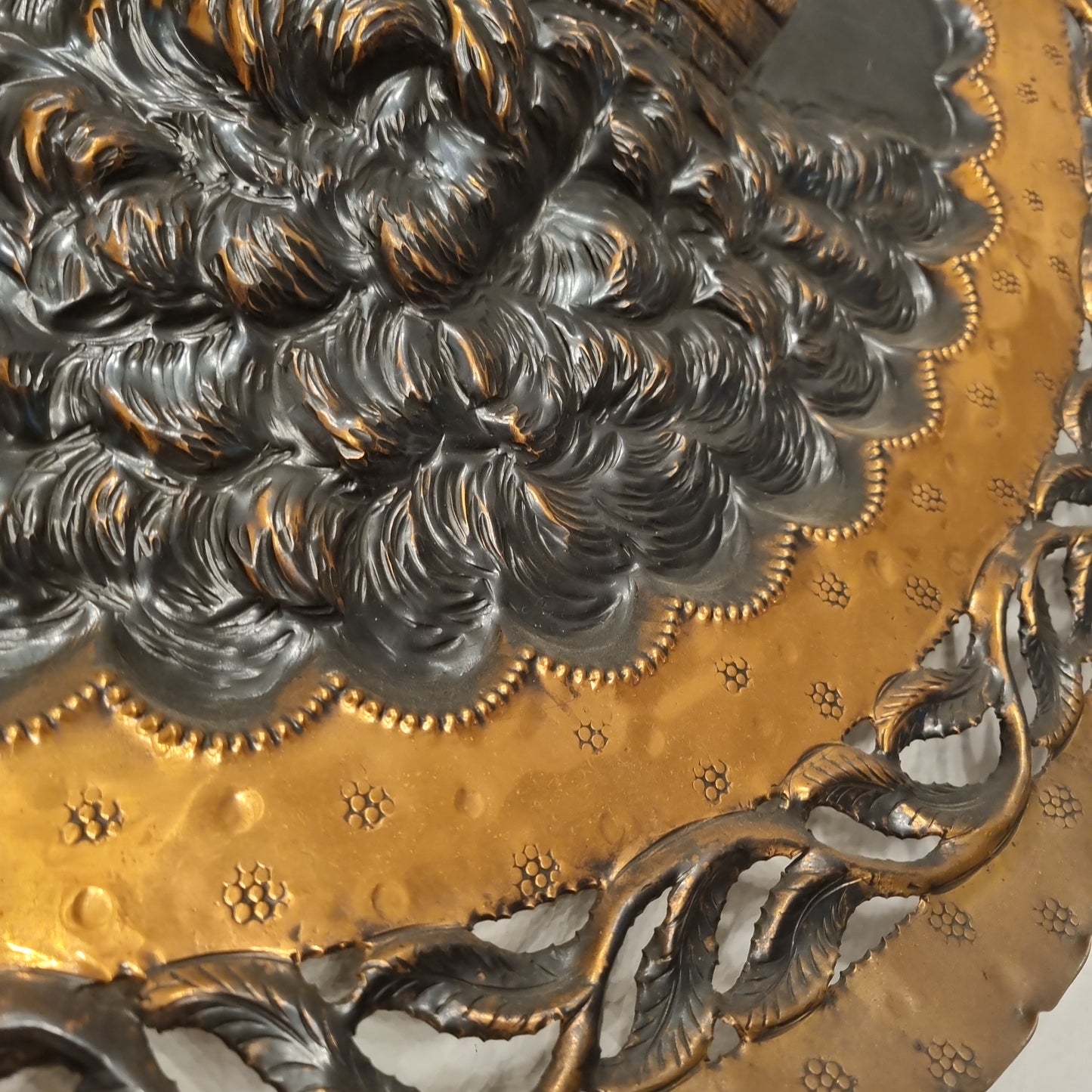 Antiker Kupferteller Wandbild Schiff Meer Ozean