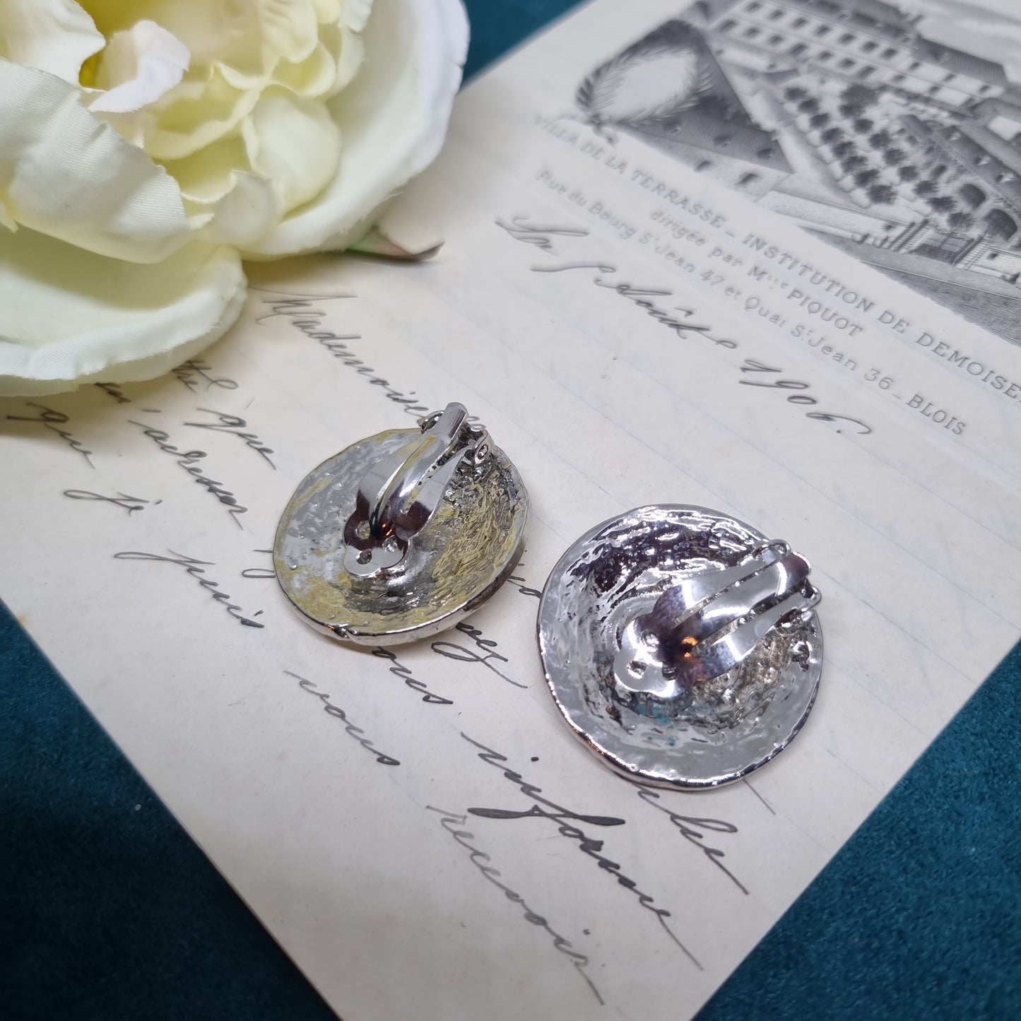 Vintage Ohrclips 50er Jahre Massive Runway Ohrringe / Made in West Germany Statement Clips Silber Gold Strass Rund