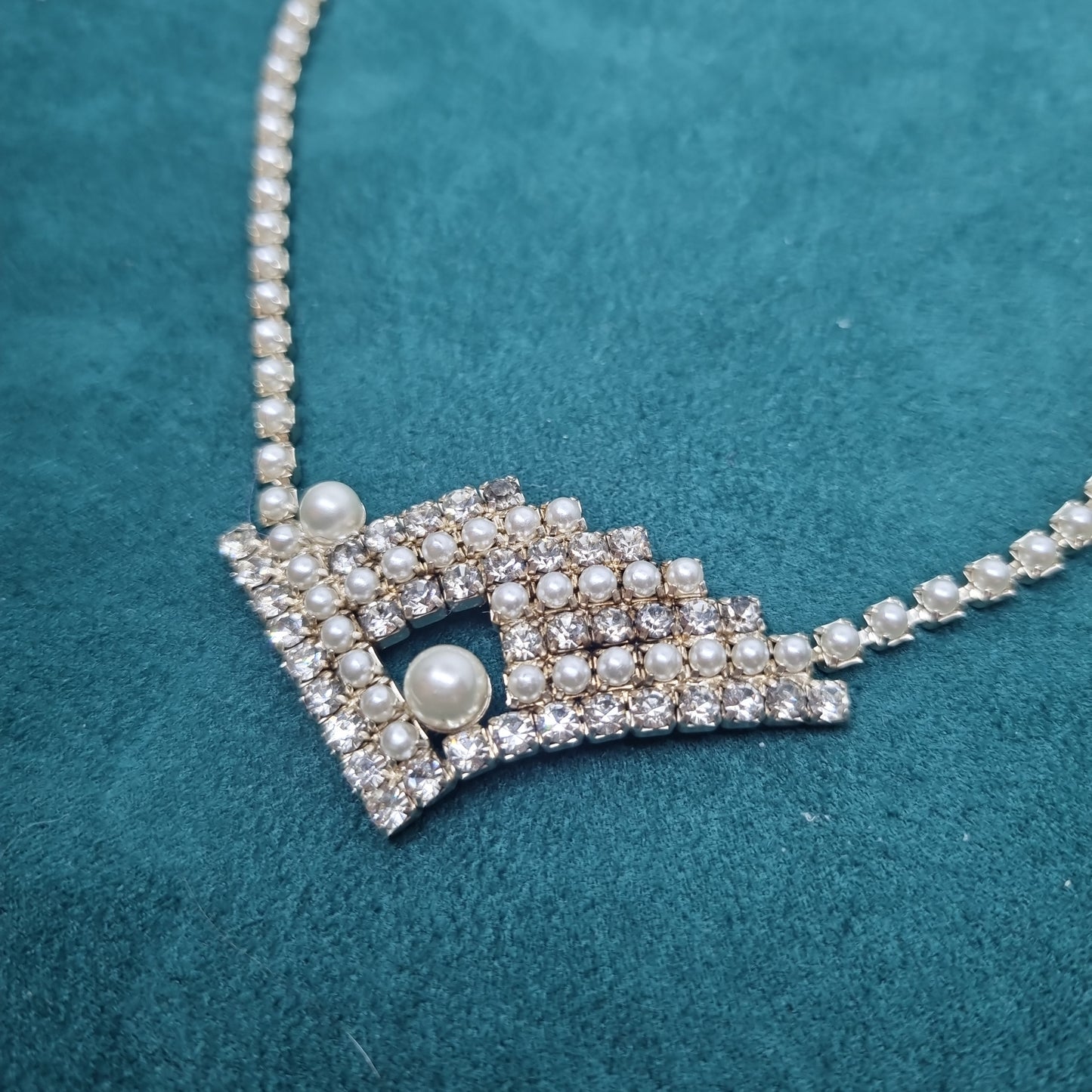 Strasssteinkette Vintage Collier Halskette Strass Kette Modeschmuck funkelnde Steine mit Perlen