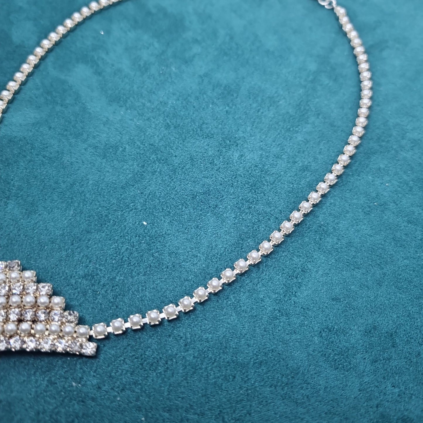 Strasssteinkette Vintage Collier Halskette Strass Kette Modeschmuck funkelnde Steine mit Perlen