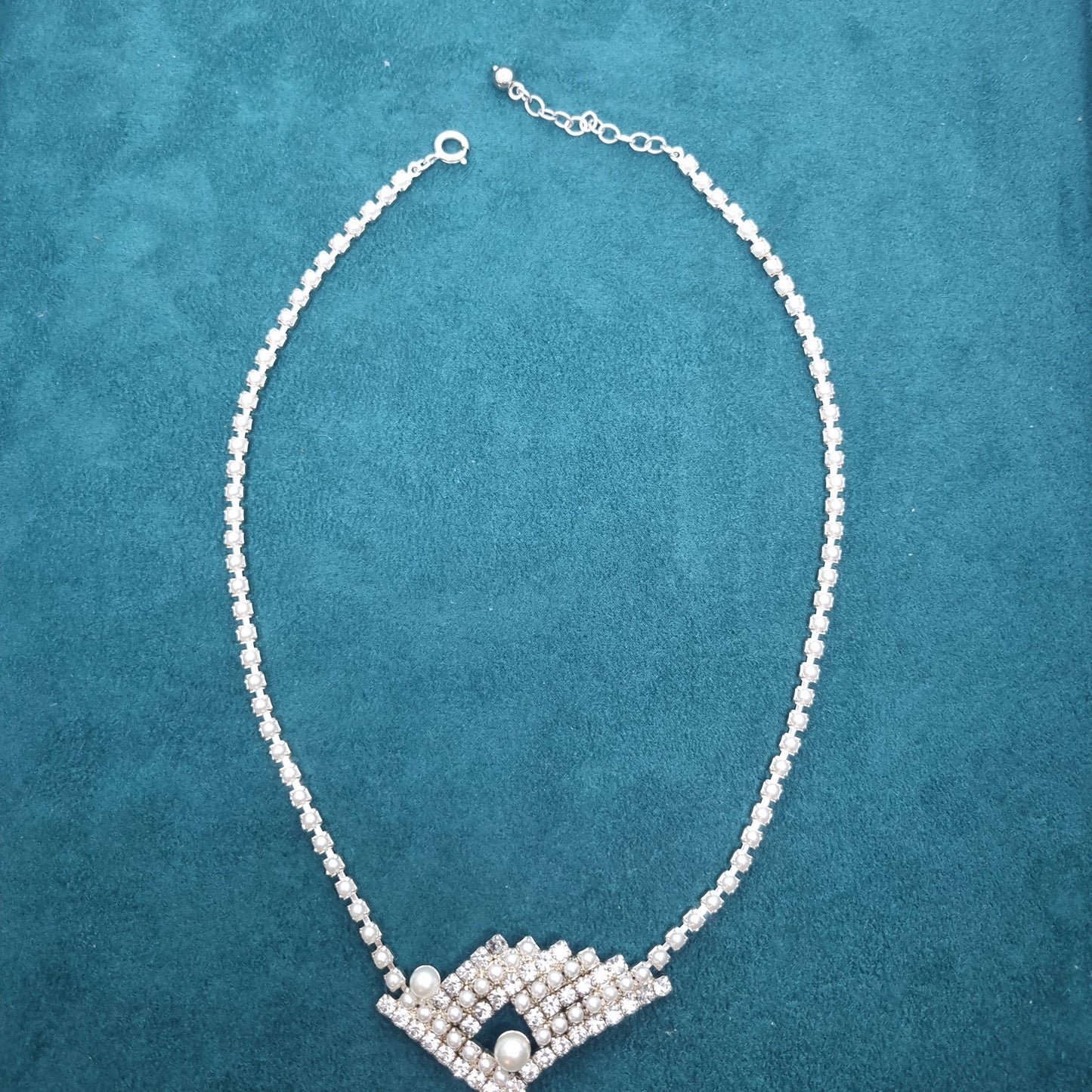 Strasssteinkette Vintage Collier Halskette Strass Kette Modeschmuck funkelnde Steine mit Perlen
