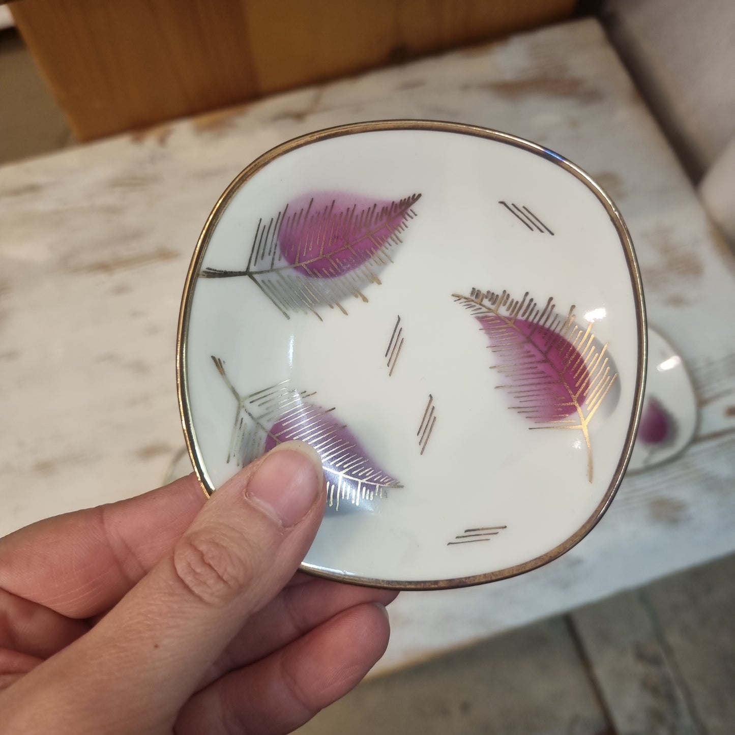 4x kleine Vintage Teller Porzellan zum Servieren Snackteller Nierenfömig