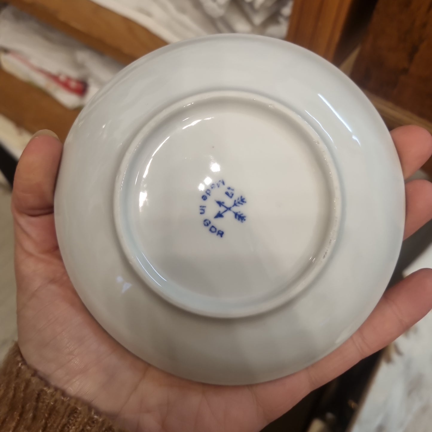 Untertasse Porzellan Indisch Blau Strohblumen GDR Porzellan 60er 70er Jahre DDR