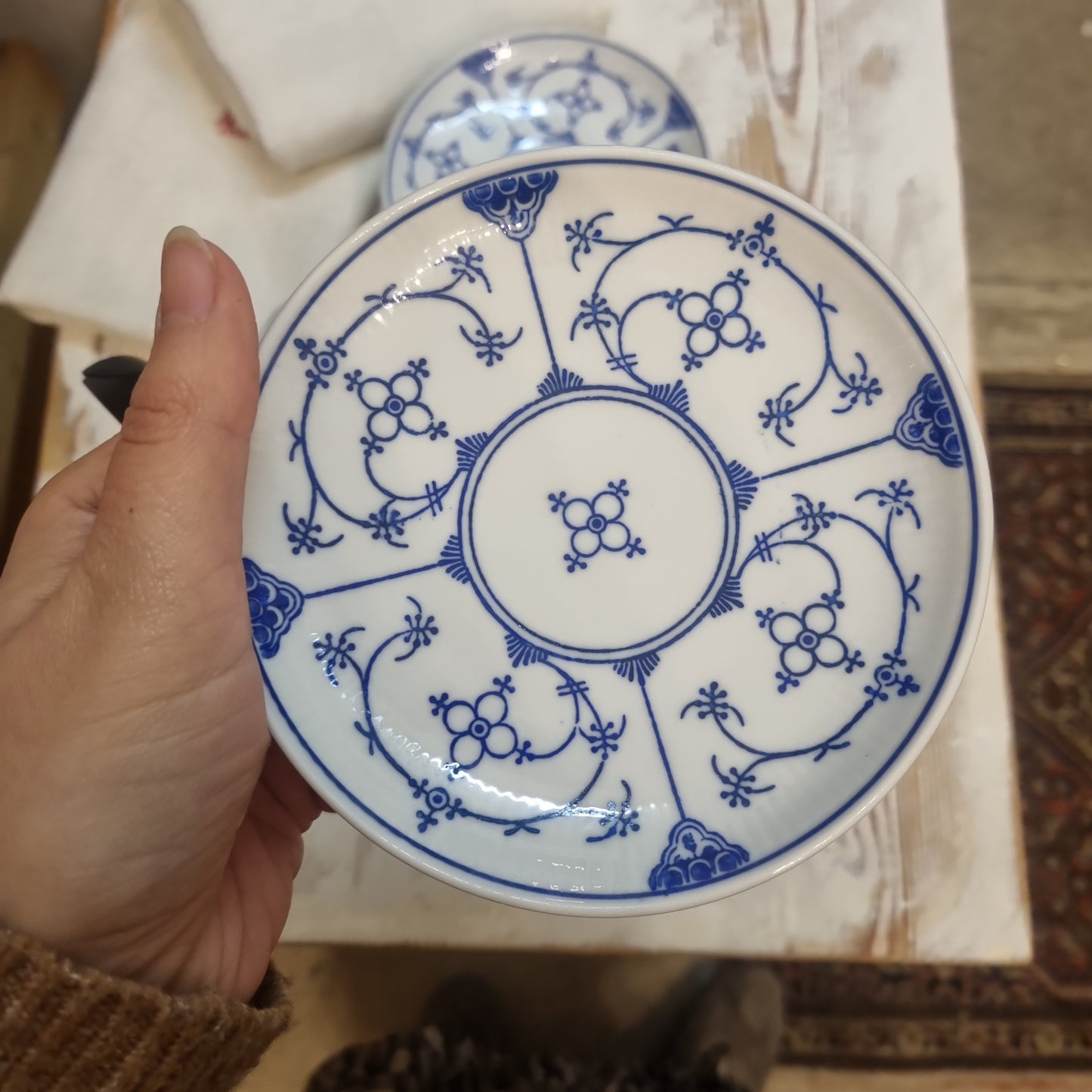 Untertasse Porzellan Indisch Blau Strohblumen GDR Porzellan 60er 70er Jahre DDR