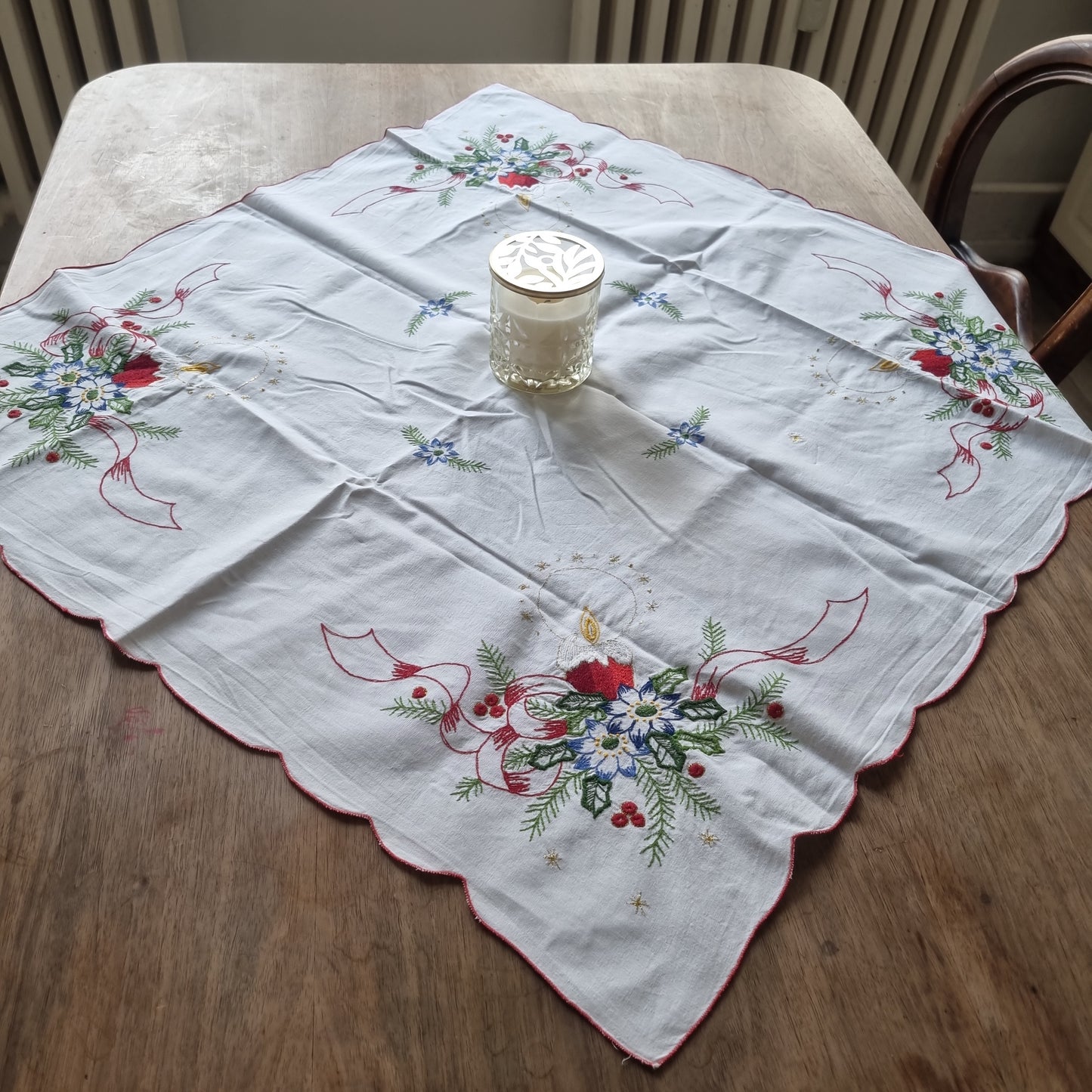 Alte DDR Retro Vintage Weihnachtstischdecke Mitteldecke Baumwolle 75x75cm 🤍