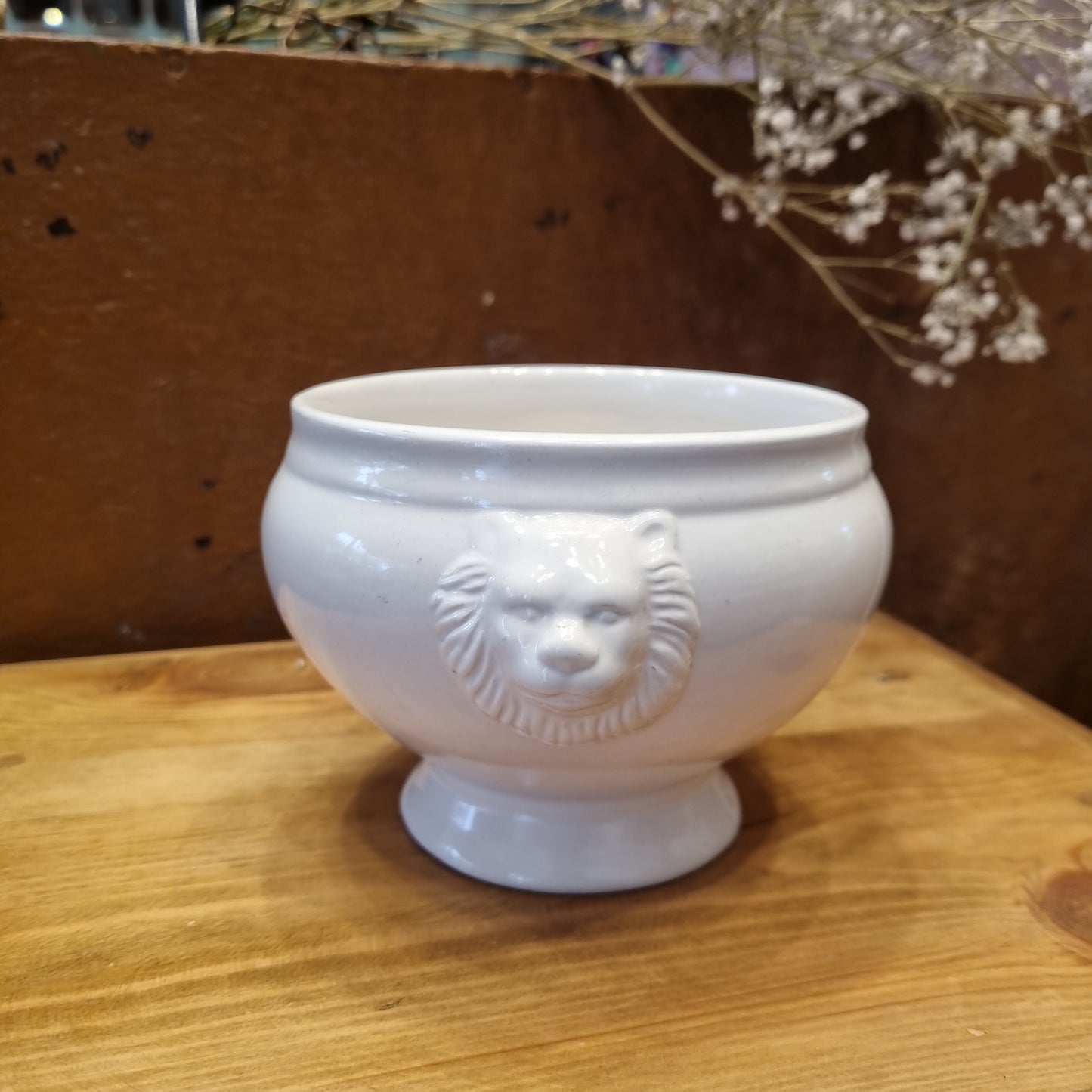 Antike Vintage Französische Löwenkopf Schüssel weiß