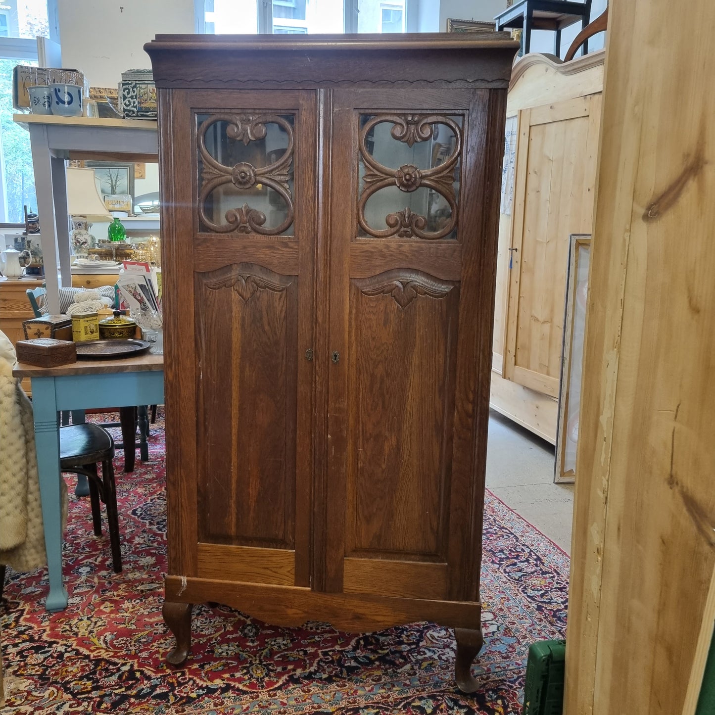 Alte Vitrine Bücherschrank Regal aus massiven Eichenholz - Originalzustand