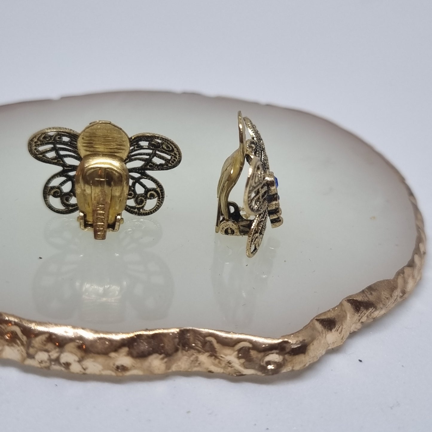 50er Jahre Vintage Ohrclips Schmetterling Handmade in W.Germany Gold Blau Geschenk