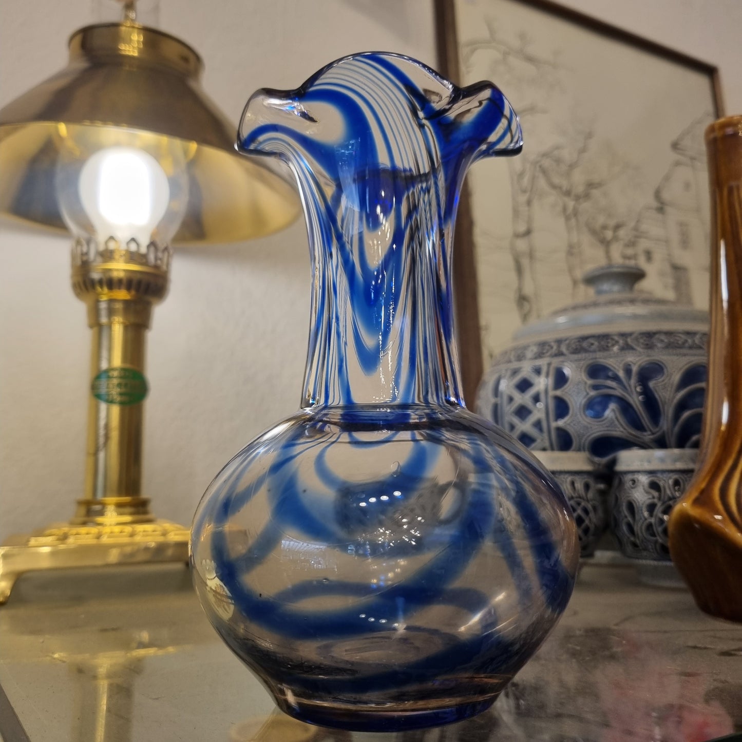 Alte Blaue Vintage Glas Vase transparent blau