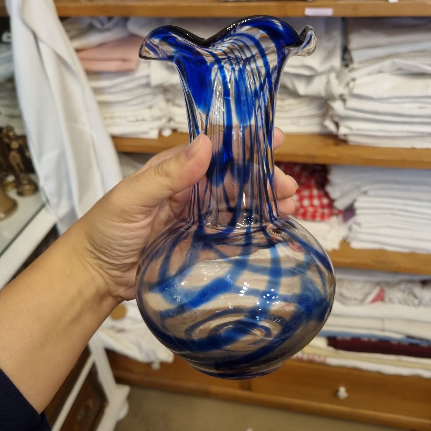 Alte Blaue Vintage Glas Vase transparent blau