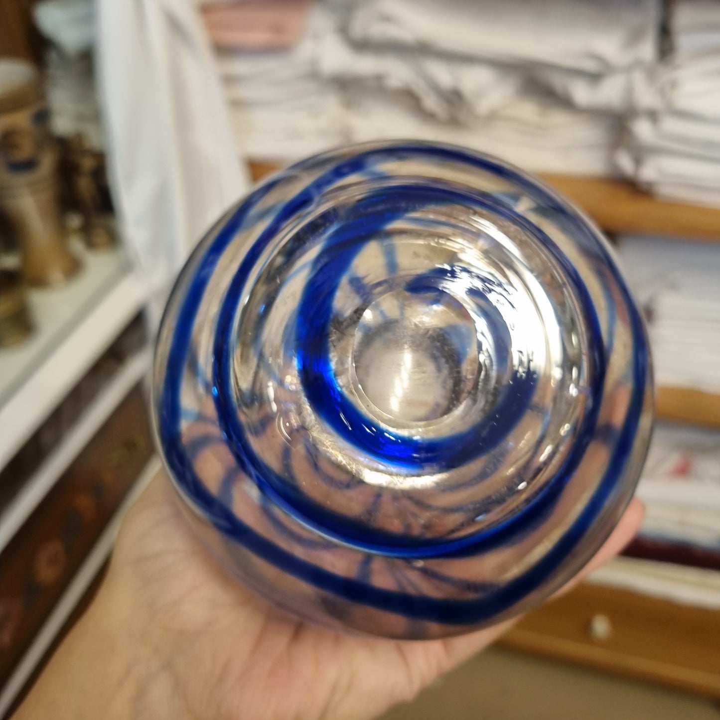 Alte Blaue Vintage Glas Vase transparent blau
