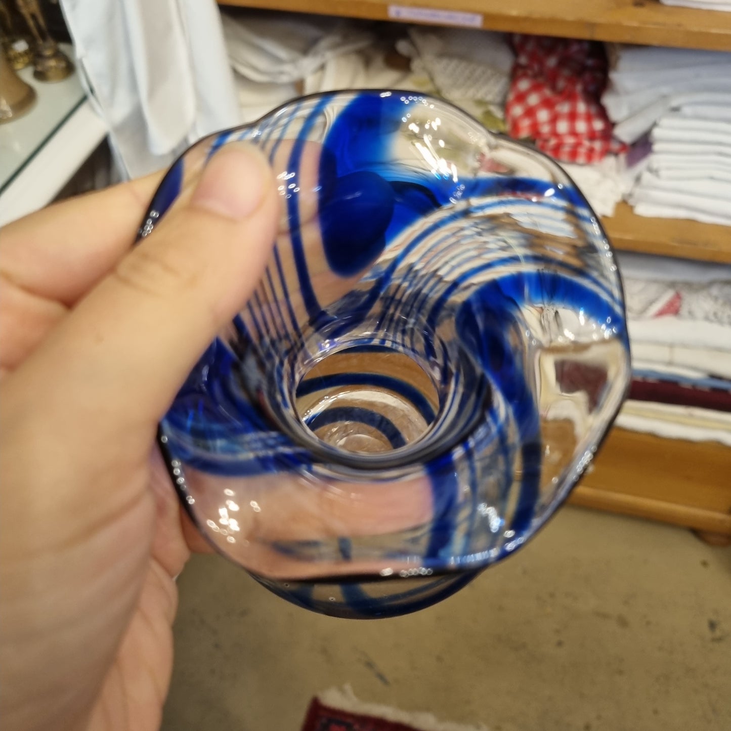 Alte Blaue Vintage Glas Vase transparent blau