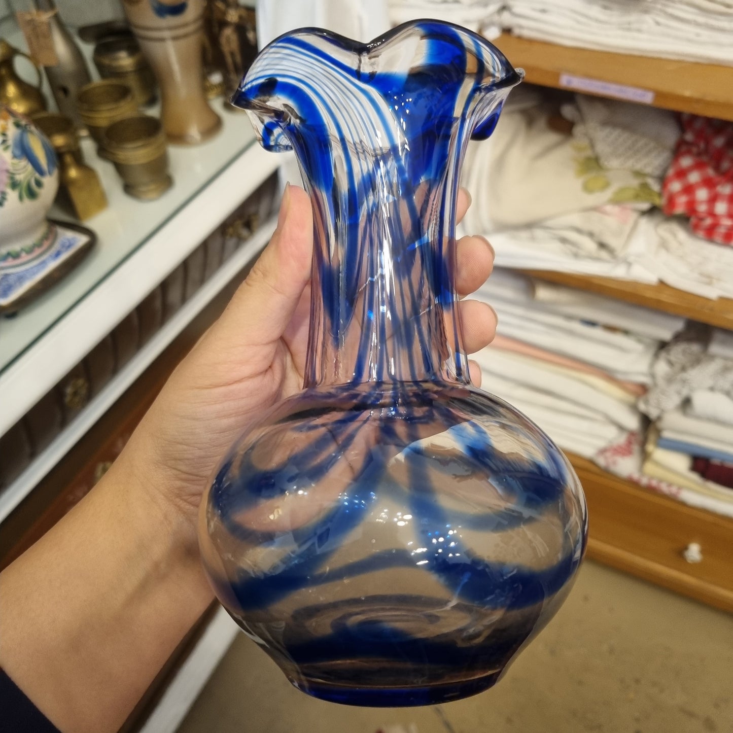 Alte Blaue Vintage Glas Vase transparent blau