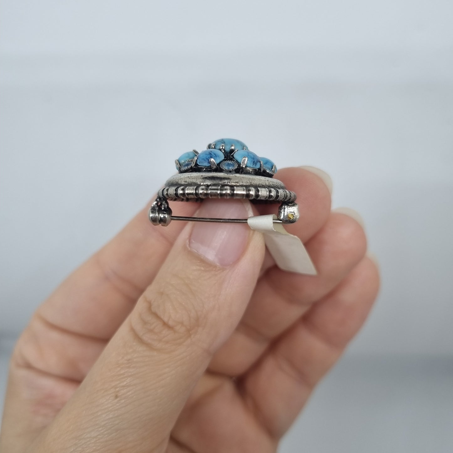 Einzigartige Antik Brosche aus den 50ern Modeschmuck Silber Türkis "Lady Randa"