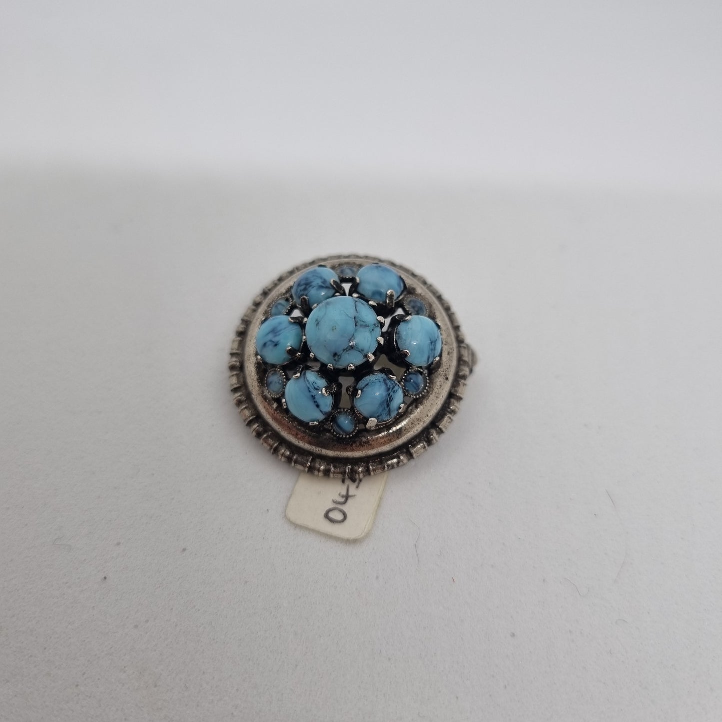 Einzigartige Antik Brosche aus den 50ern Modeschmuck Silber Türkis "Lady Randa"
