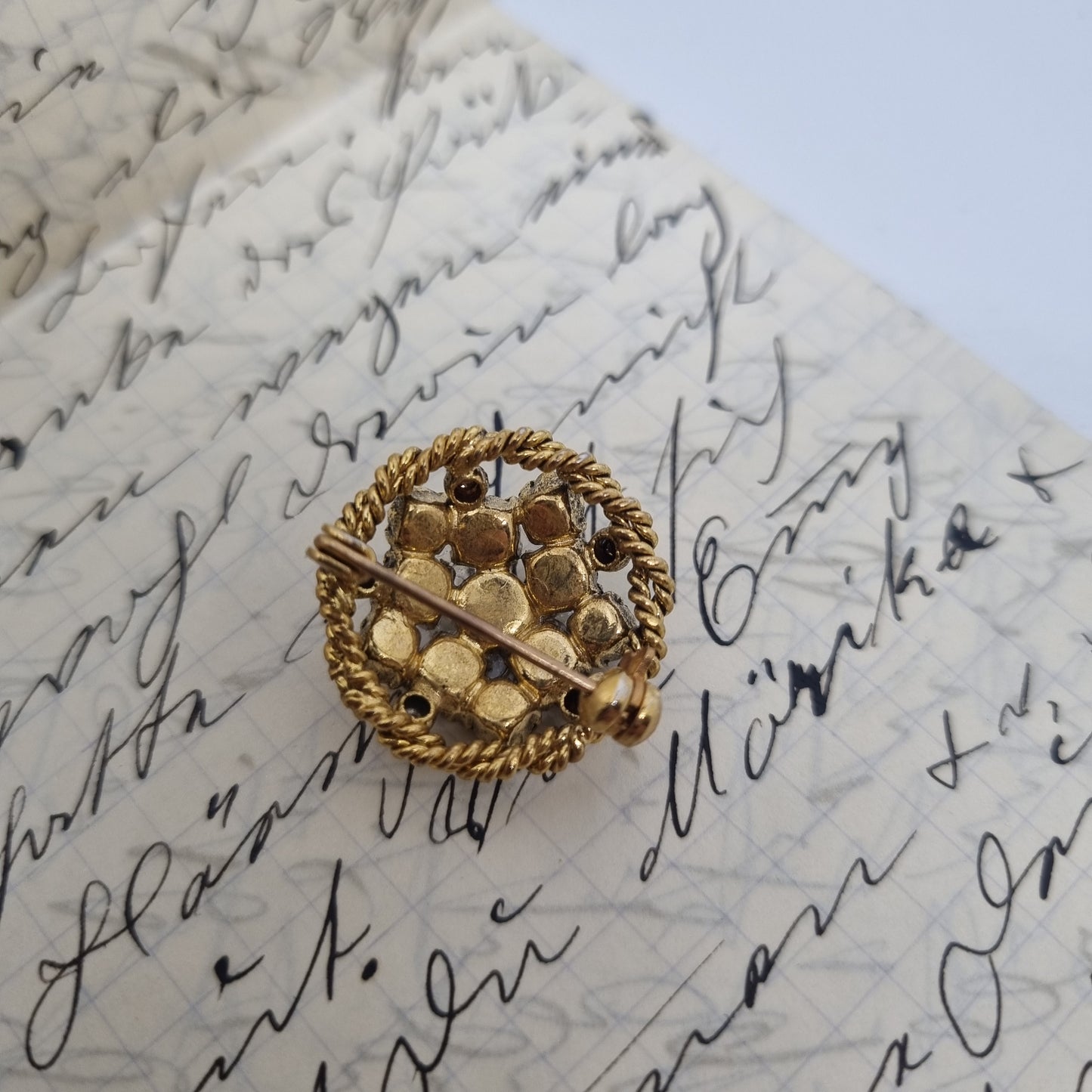 Einzigartige Antike Brosche aus den 50ern Modeschmuck Gold Lila "Danburrys Eyes"