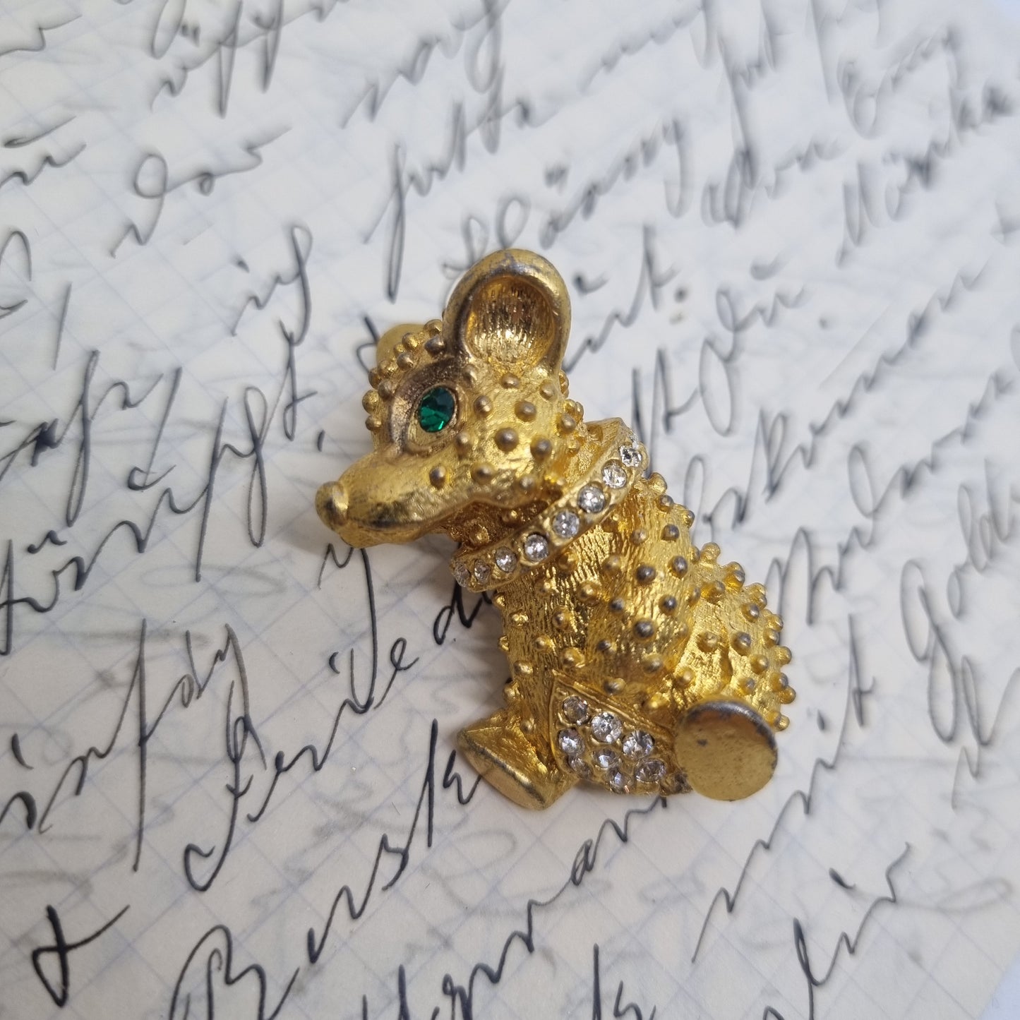Einzigartige Antik Brosche aus den 50ern Modeschmuck "Bär mit Strass"