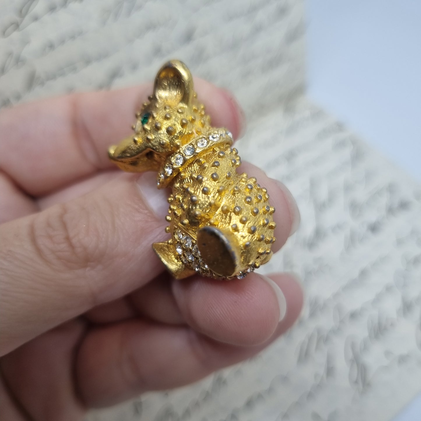 Einzigartige Antik Brosche aus den 50ern Modeschmuck "Bär mit Strass"
