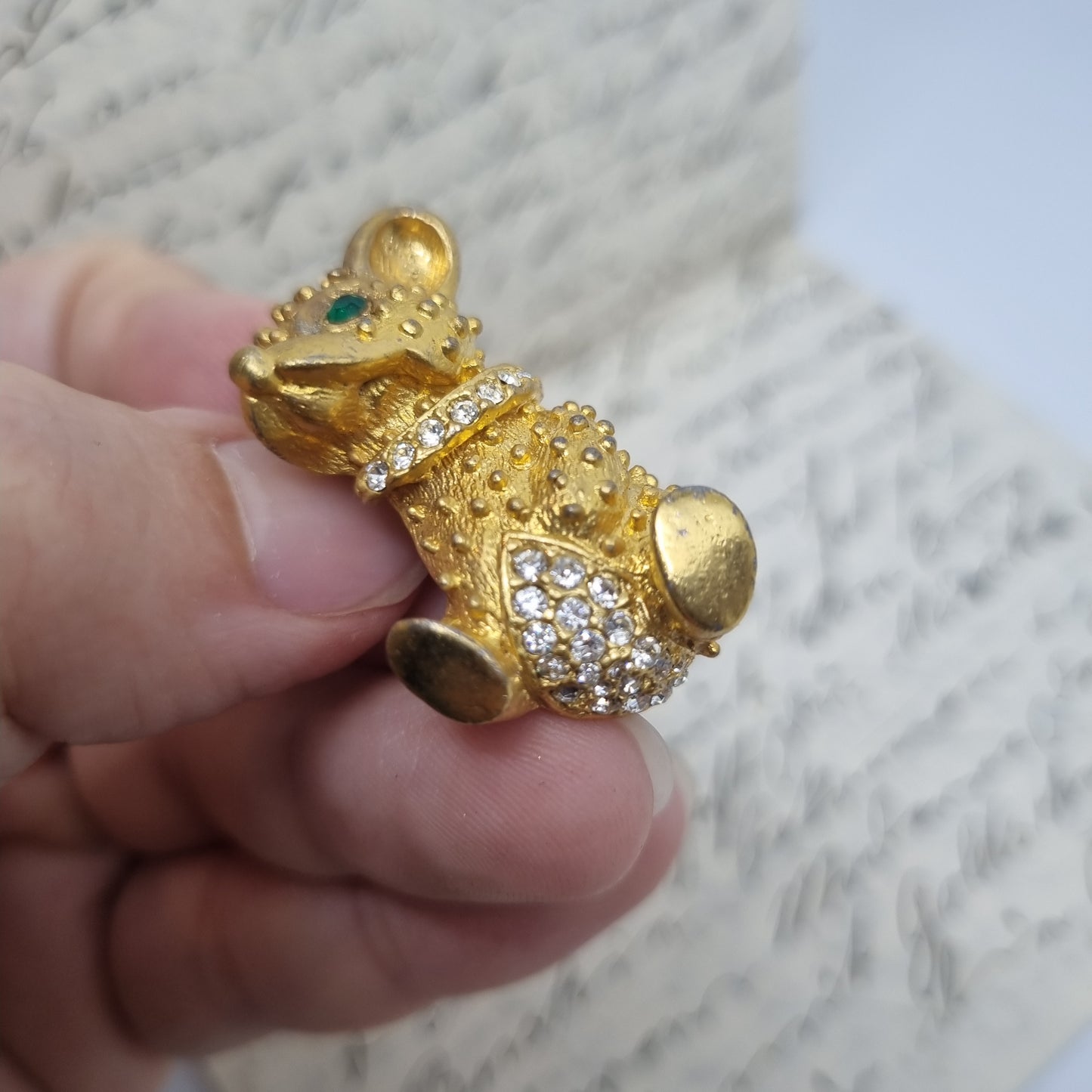 Einzigartige Antik Brosche aus den 50ern Modeschmuck "Bär mit Strass"