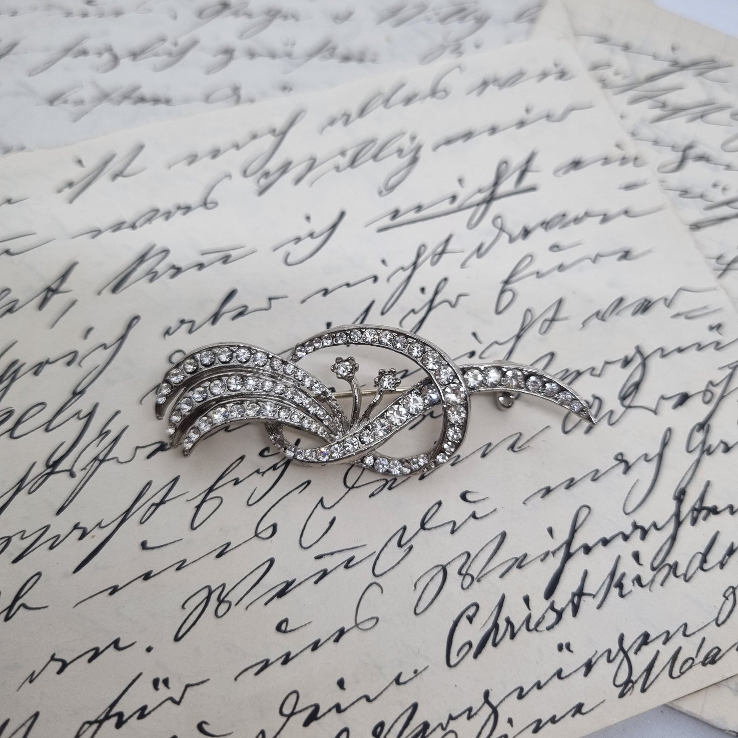 Einzigartige Art Jugendstil Vintage Brosche Antik 50er Jahre Silber Strass
