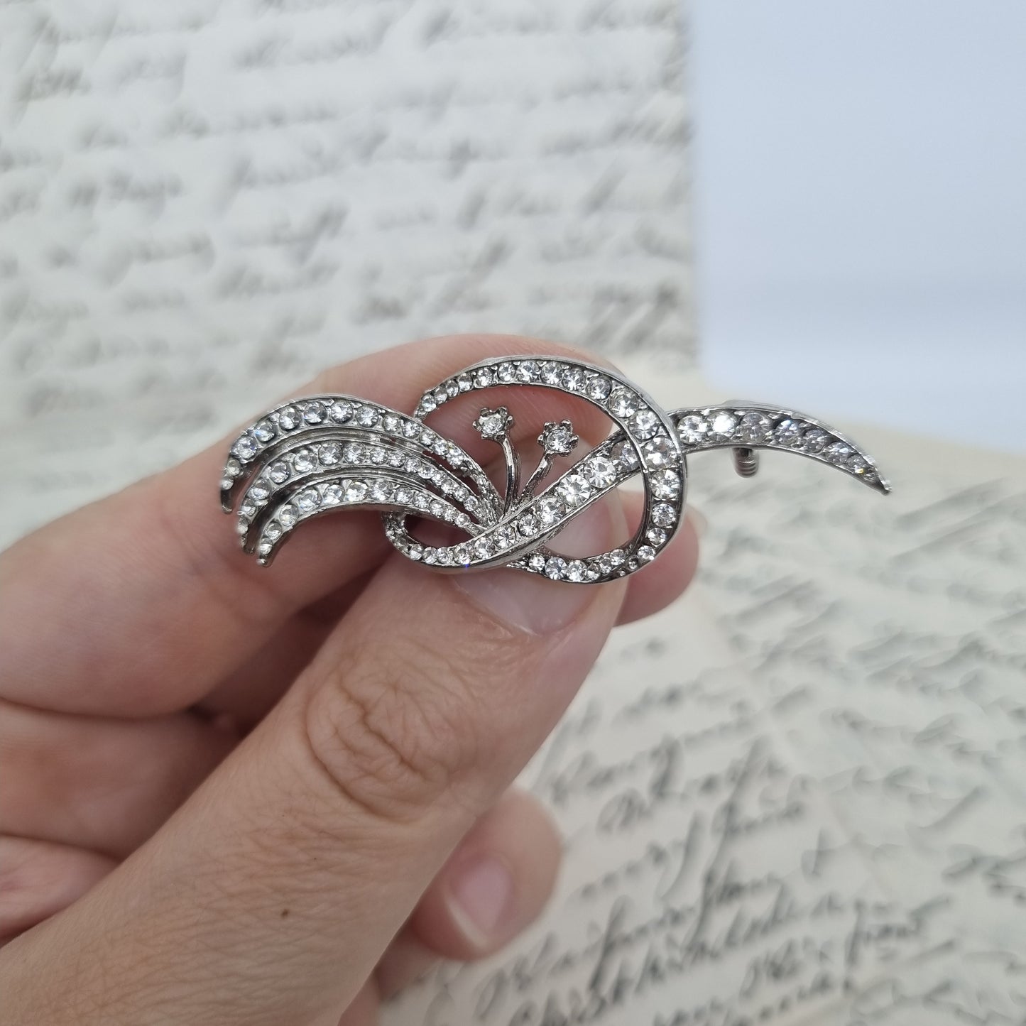 Einzigartige Art Jugendstil Vintage Brosche Antik 50er Jahre Silber Strass
