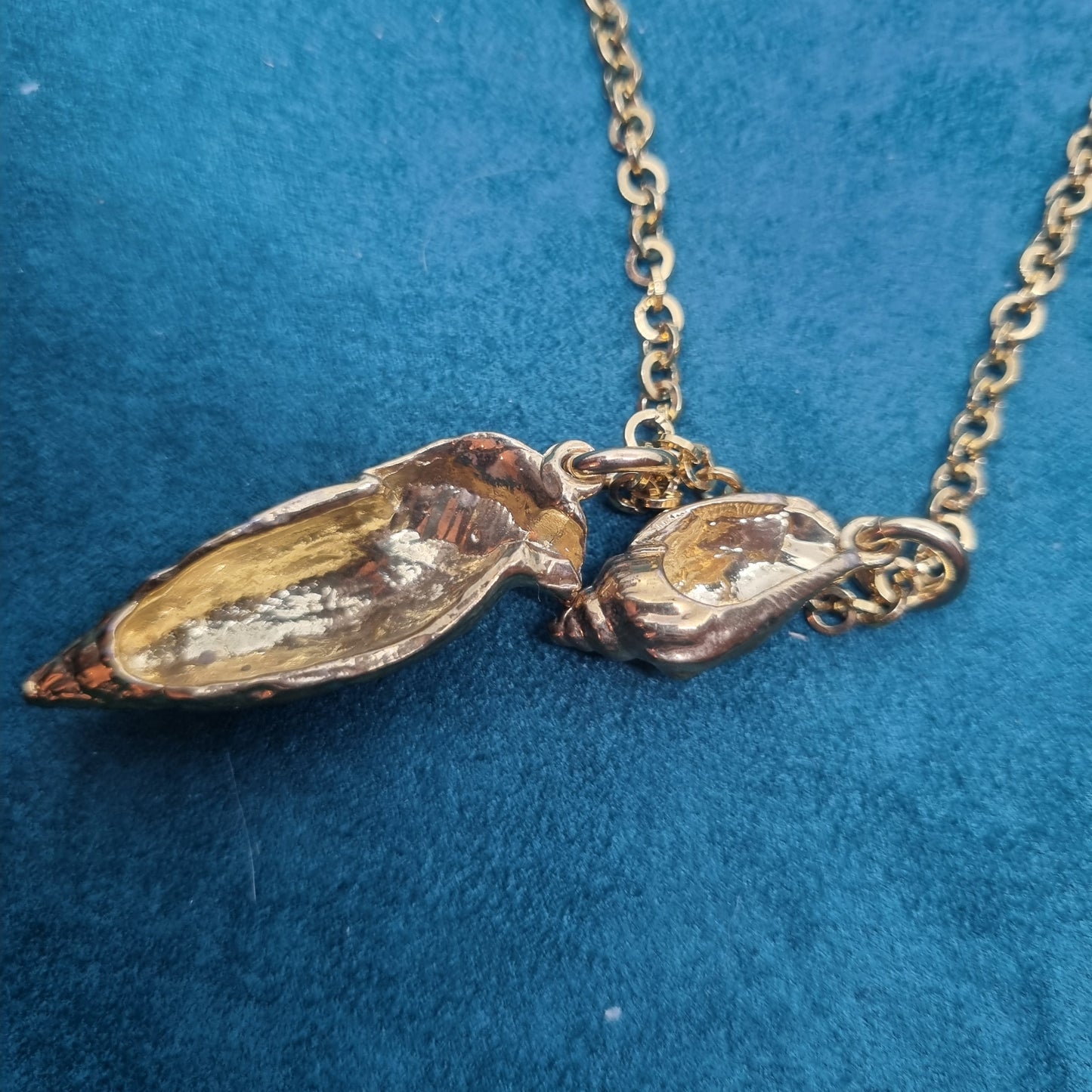 Hübsche Vintage Halskette Massiv Handmade Kette Muschel Sommer Gold Edel lang