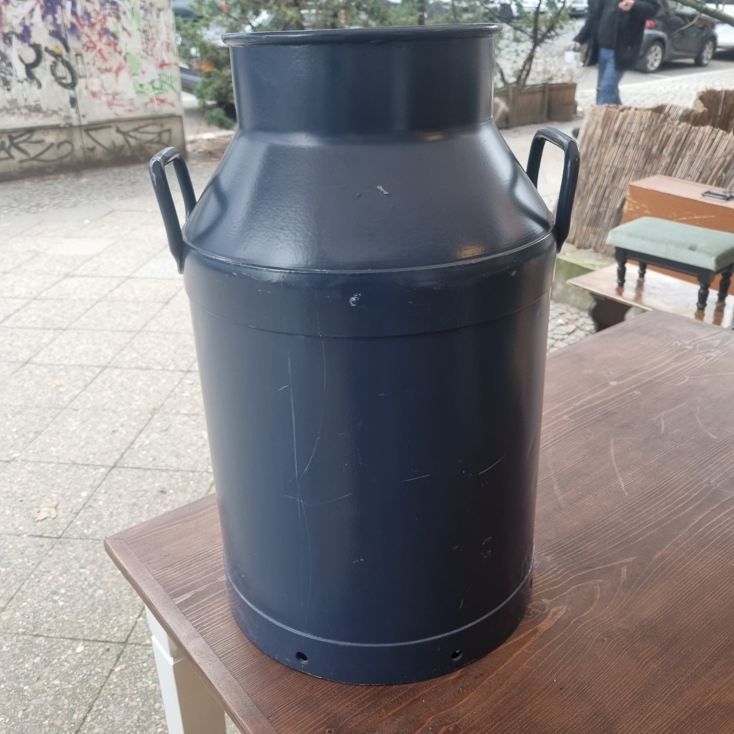 Große Milchkanne Bauern Stil Vase Dekoration Schirmständer Retro Vintage Midcentury Handbemalt Landschaft