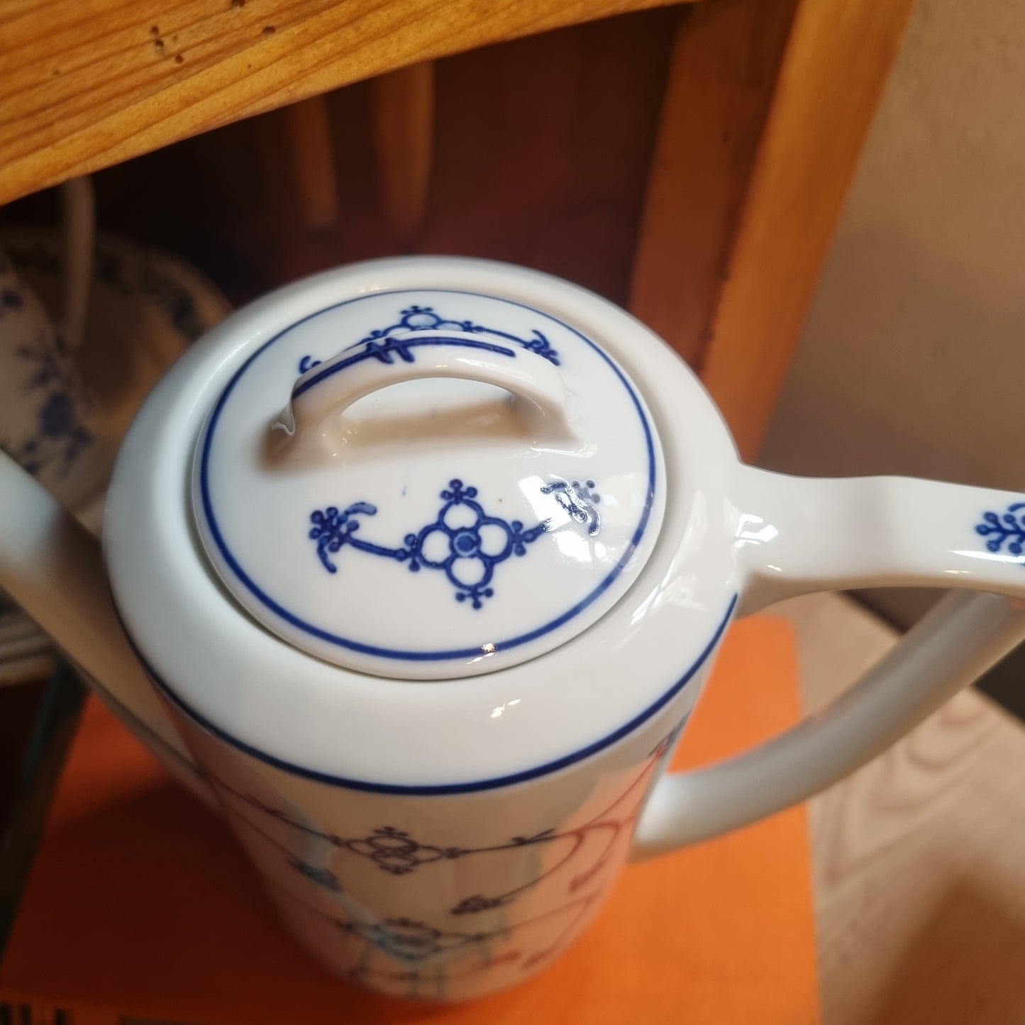 Vintage Jäger Eisenberg Strohblume Kaffeekanne Kanne Tee Vintage blau weiß