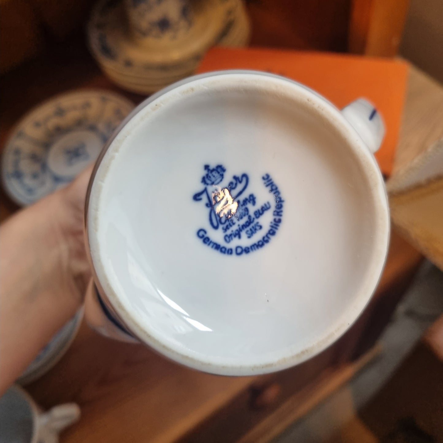 Vintage Jäger Eisenberg Strohblume Kaffeekanne Kanne Tee Vintage blau weiß
