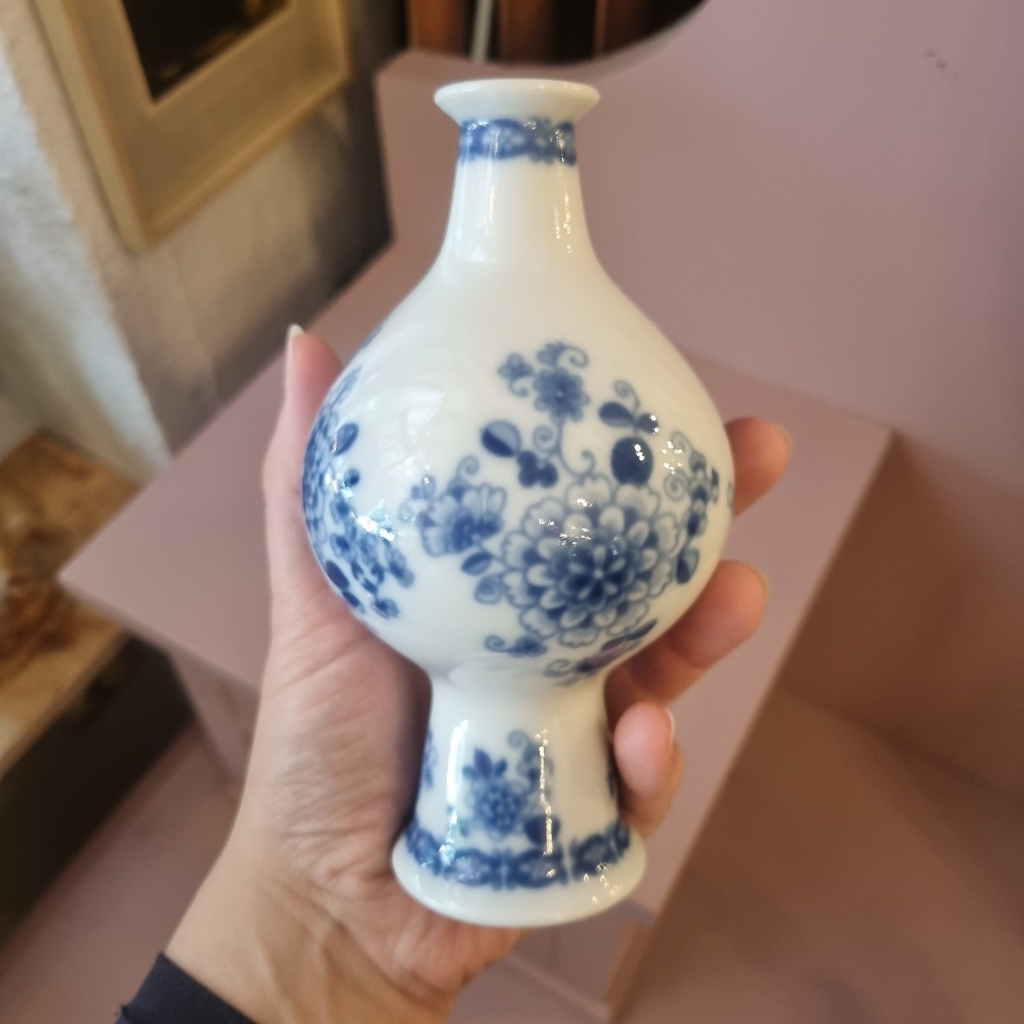 Antike Wallendorfer Porzellan Vase weiß blau Echt Cobalt