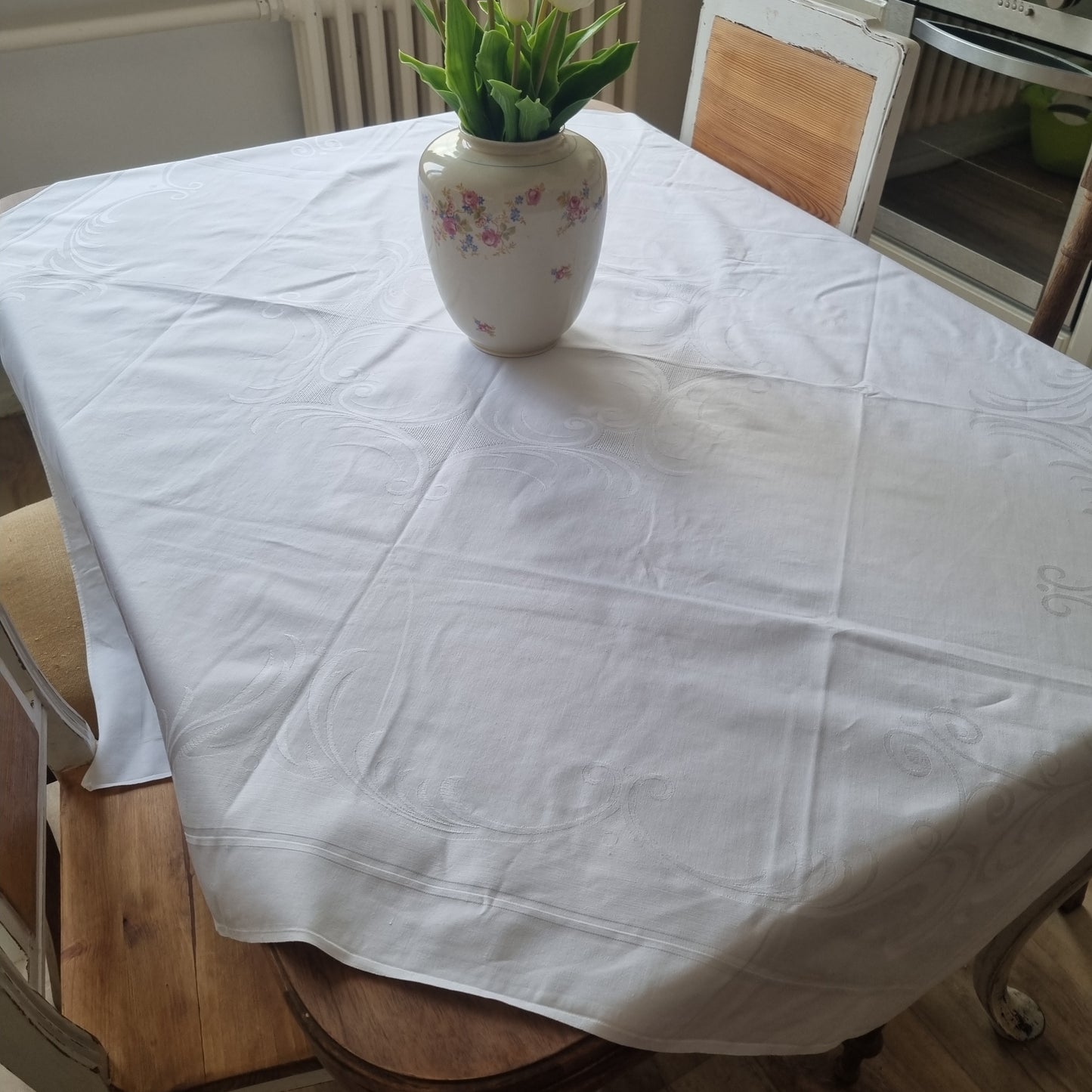 Vintage Tischdecke weiß 125x125cm Landhaus 🤍