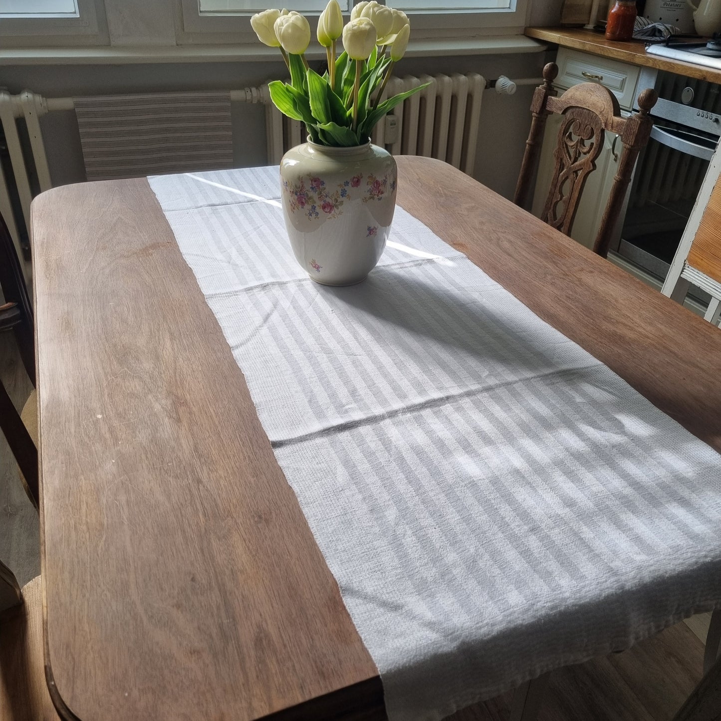Antikes gestreiftes Geschirrtuch oder auch Tischläufer Leinen Baumwolle 140x40cm
