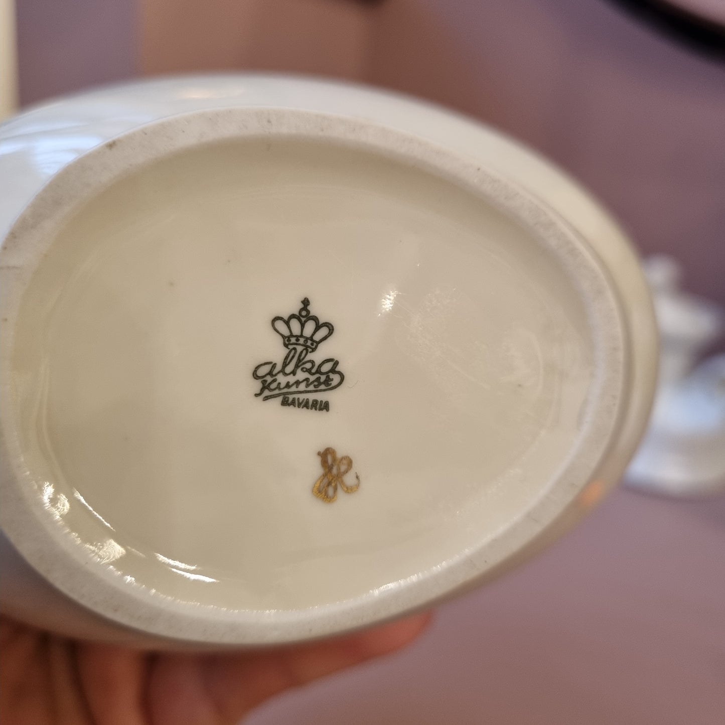Antike Alka Kunst Bavaria Vase Porzellan 50er Jahre Elfenbeinfarbe mit Blumenmalerei