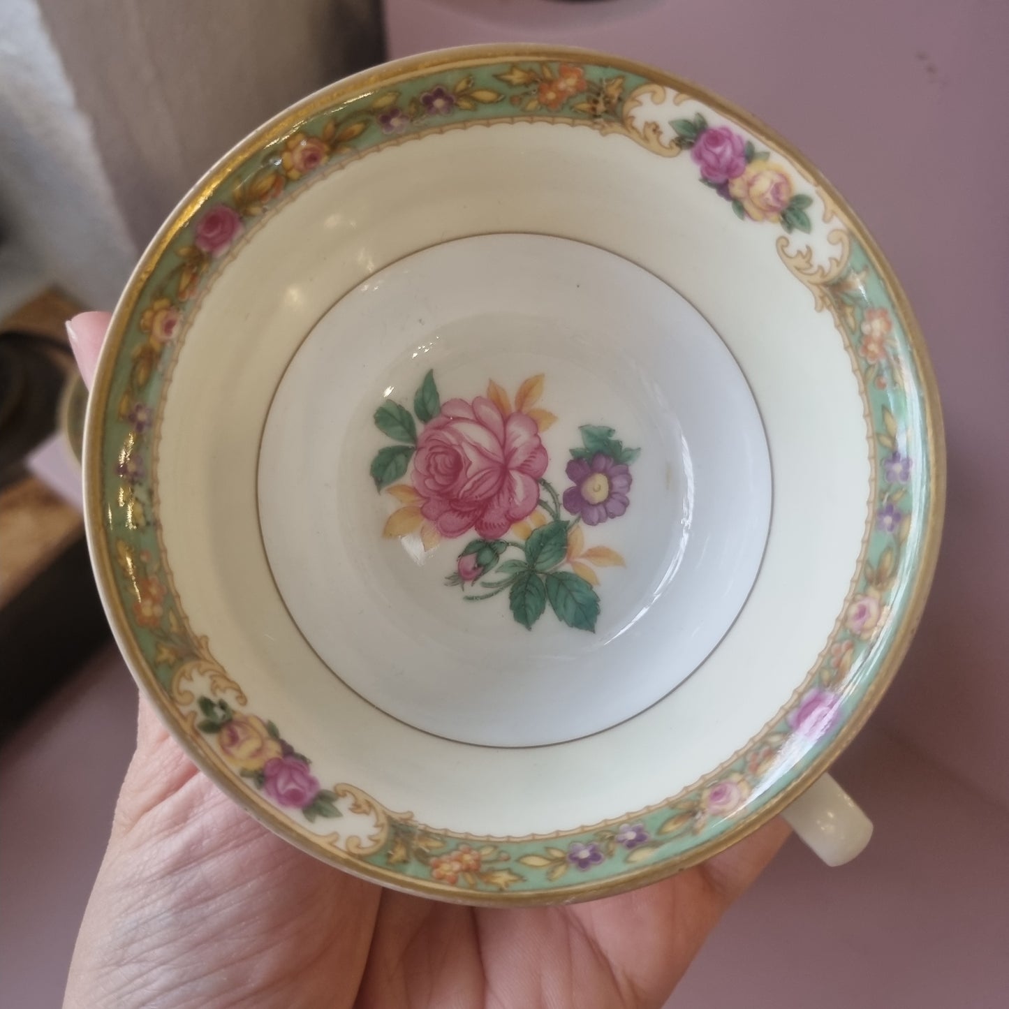 4x Alte Porzellan Tassen KPM Kaffee Tee Rosenmuster