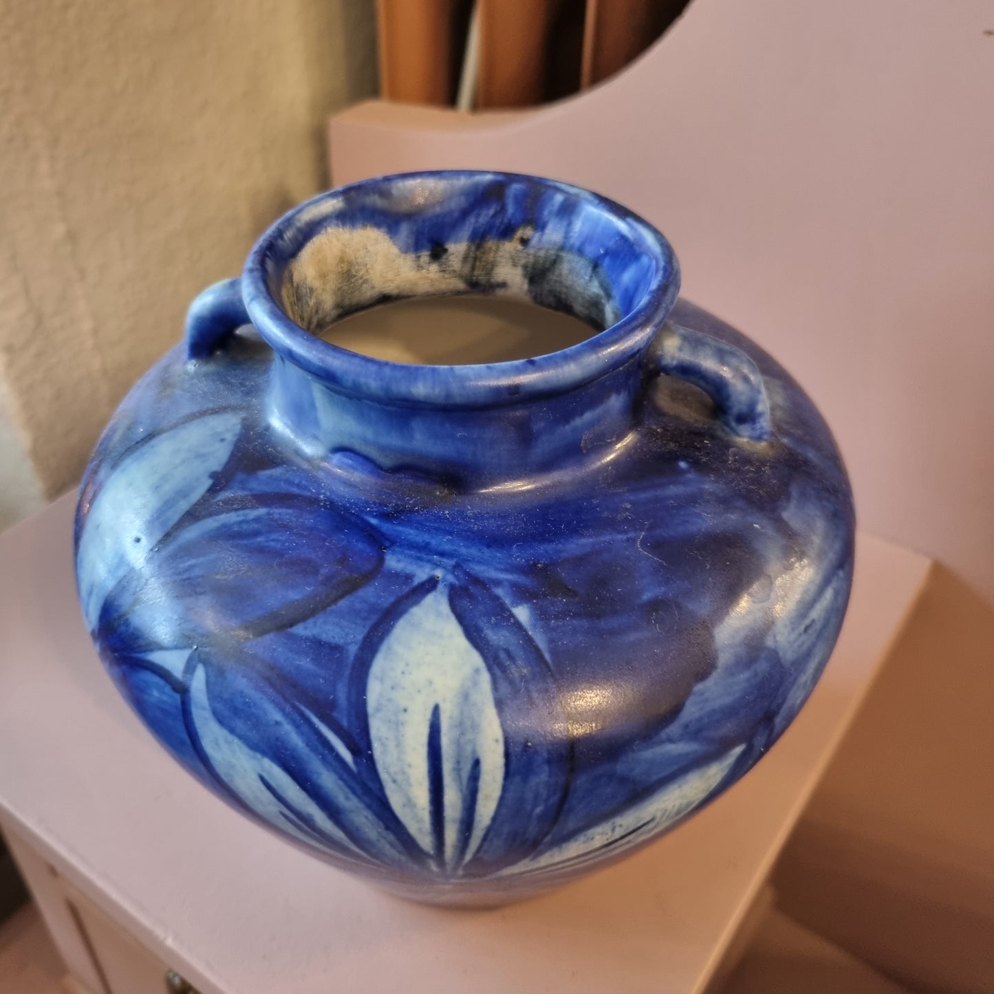 Handgemachte Keramik Vase Handmade Finnland Retro Vintage Blau Lilie