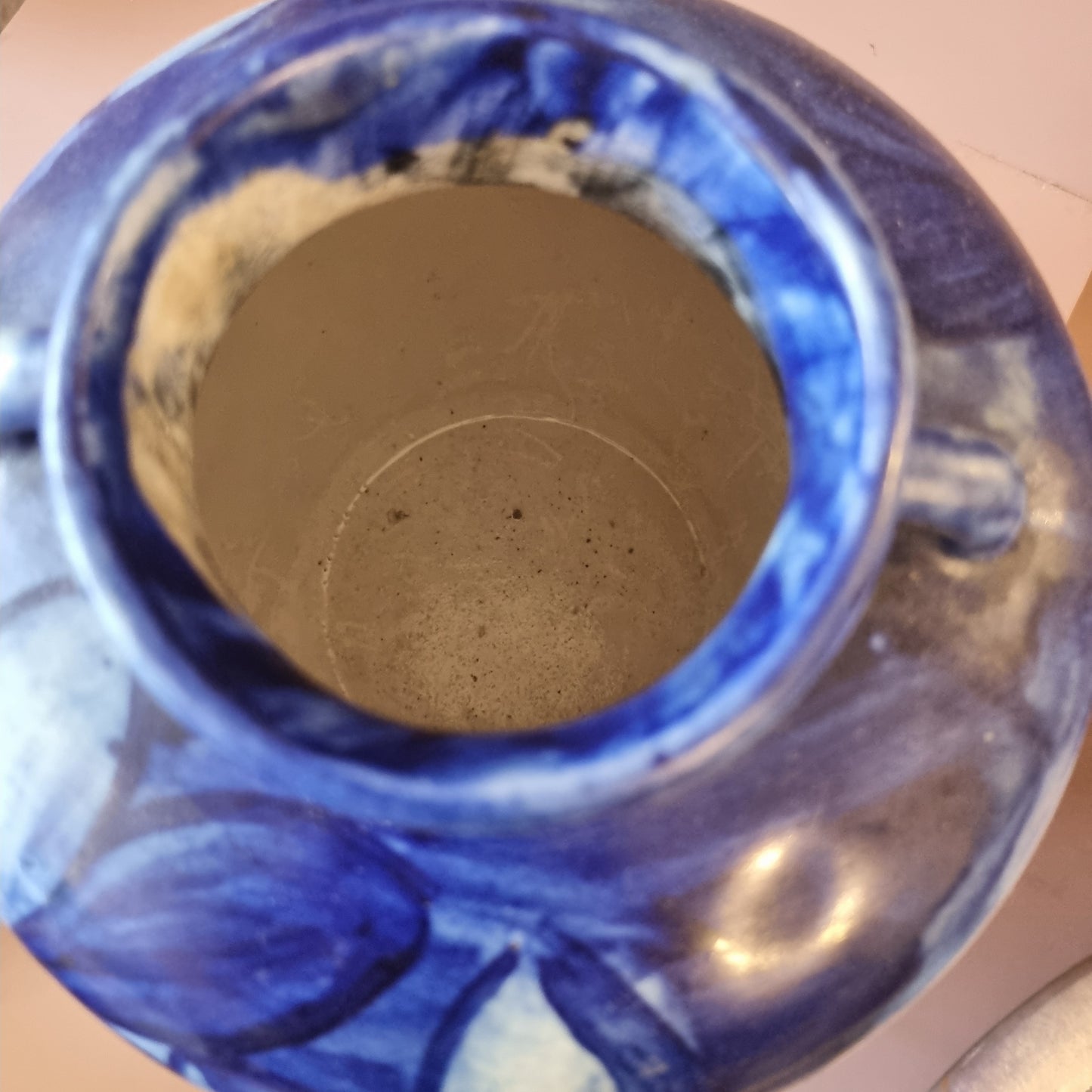 Handgemachte Keramik Vase Handmade Finnland Retro Vintage Blau Lilie