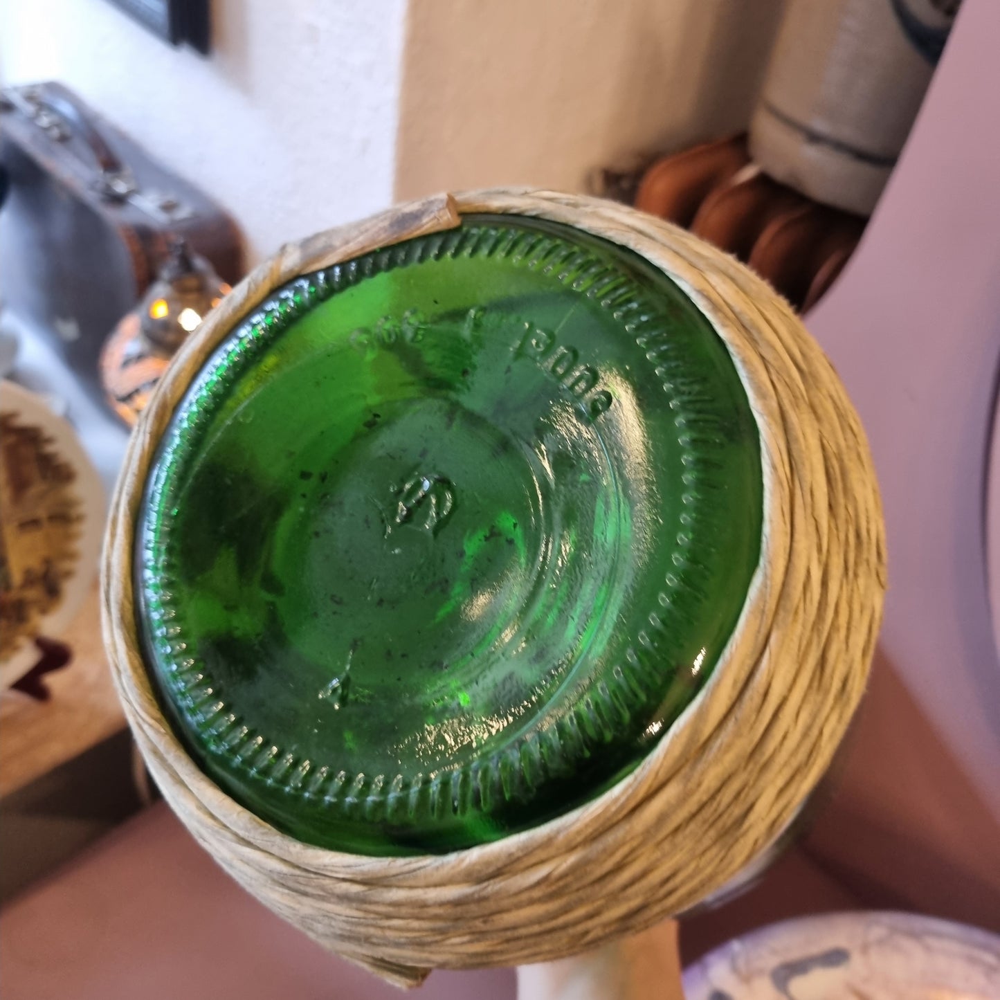 Großer grüner Chanti Weinballon Weide Vintage Dekoration