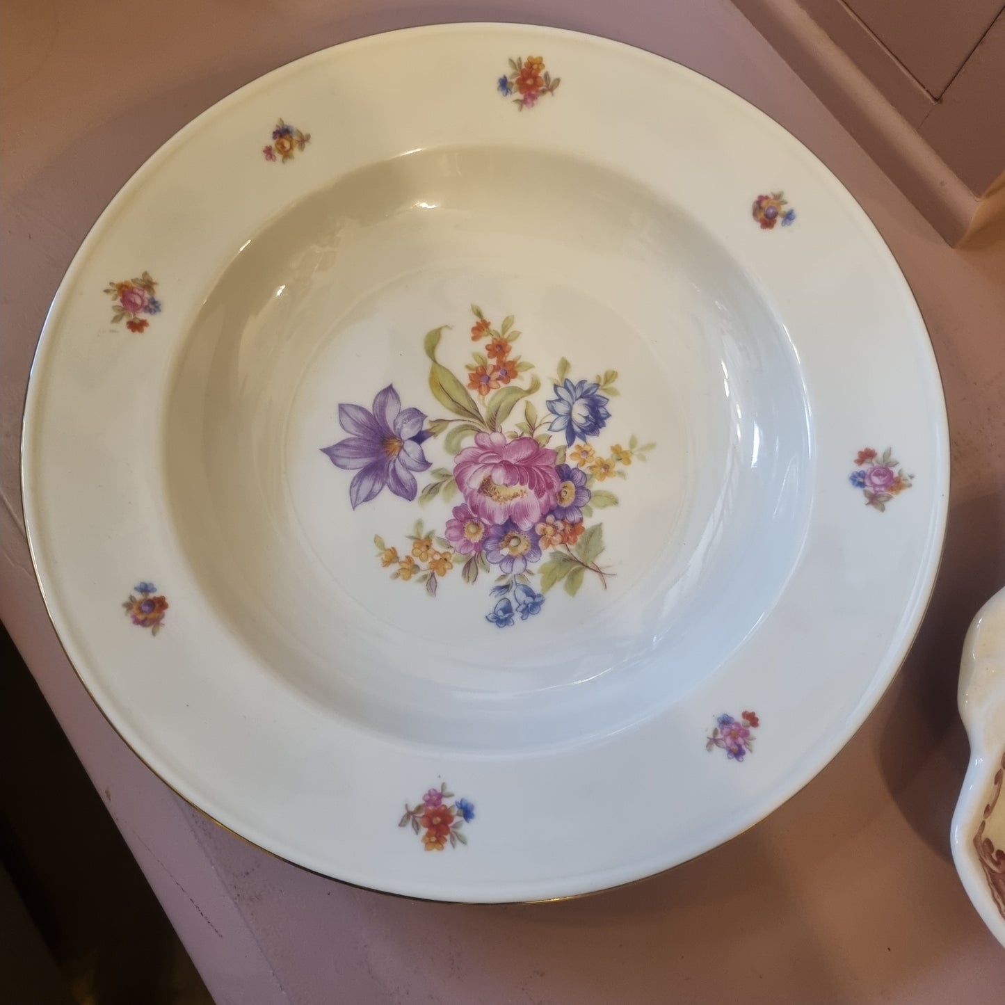 6x Antike Suppenteller Blumendekor weiß Goldrand Koenigszelt Made in Poland