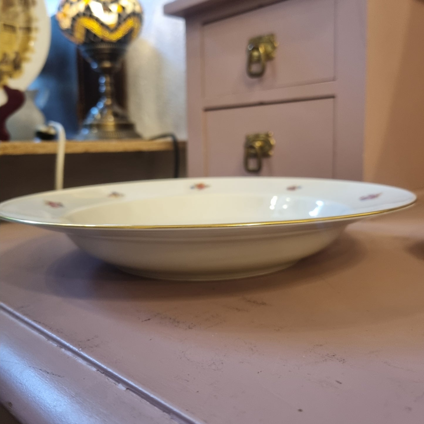 6x Antike Suppenteller Blumendekor weiß Goldrand Koenigszelt Made in Poland