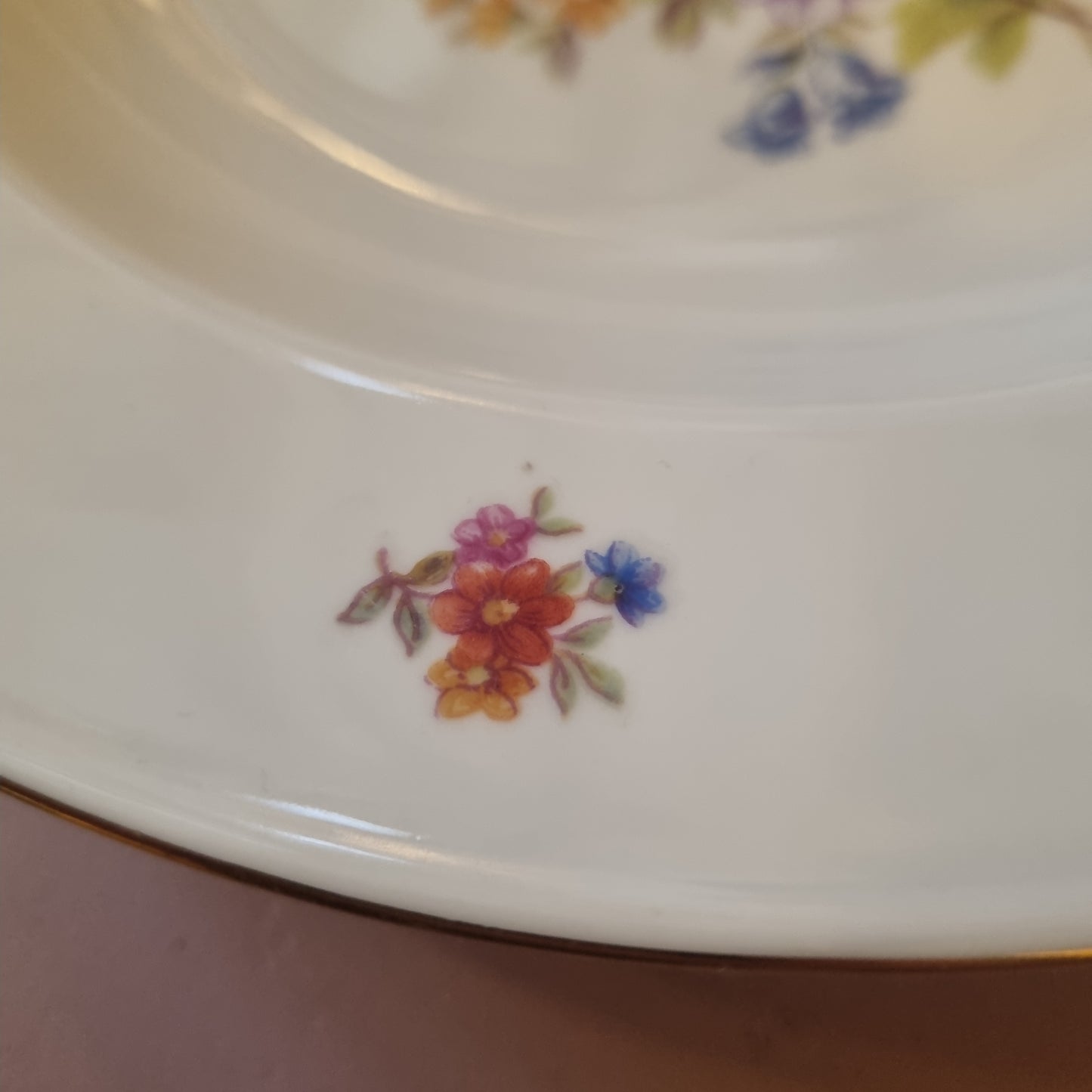 6x Antike Suppenteller Blumendekor weiß Goldrand Koenigszelt Made in Poland