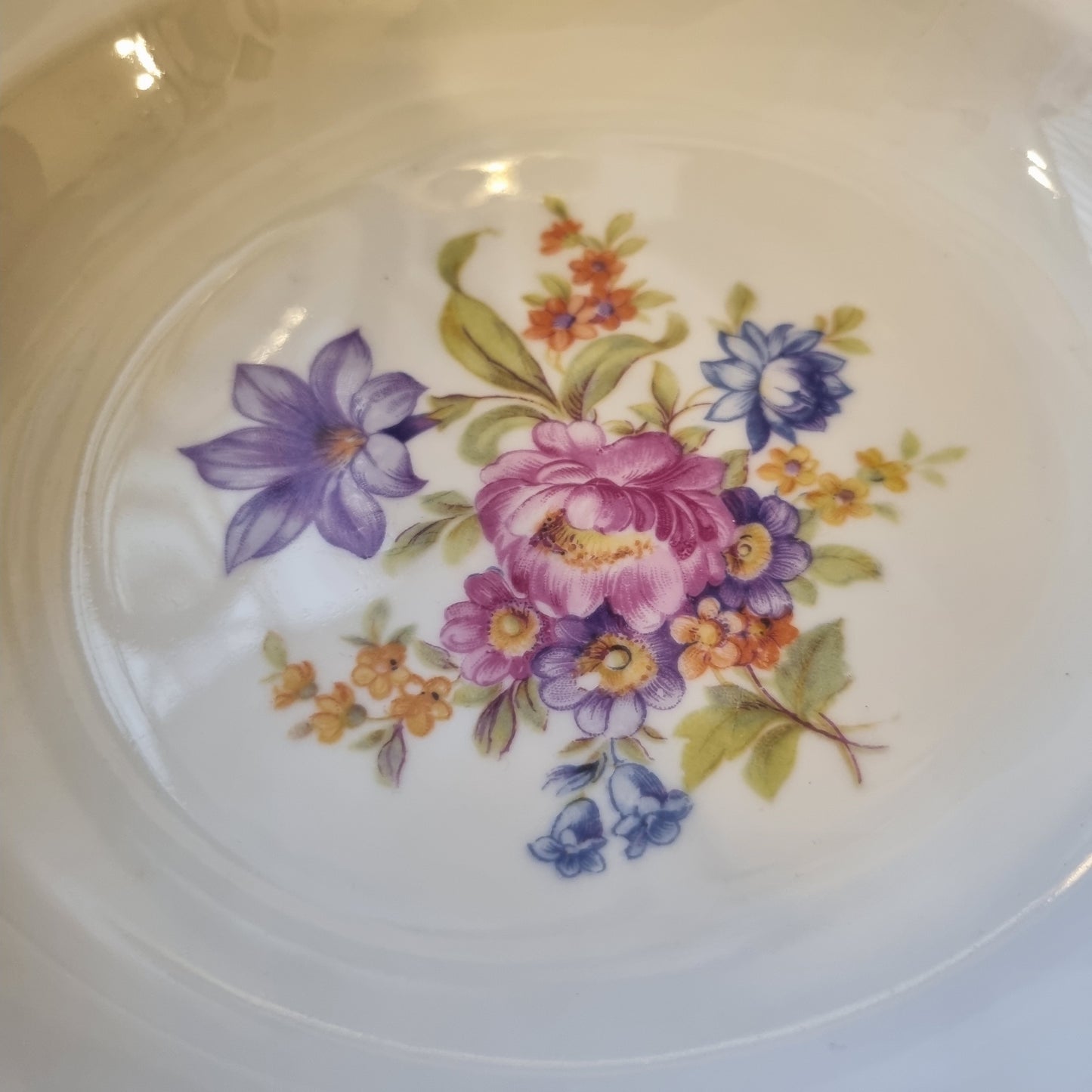 6x Antike Suppenteller Blumendekor weiß Goldrand Koenigszelt Made in Poland