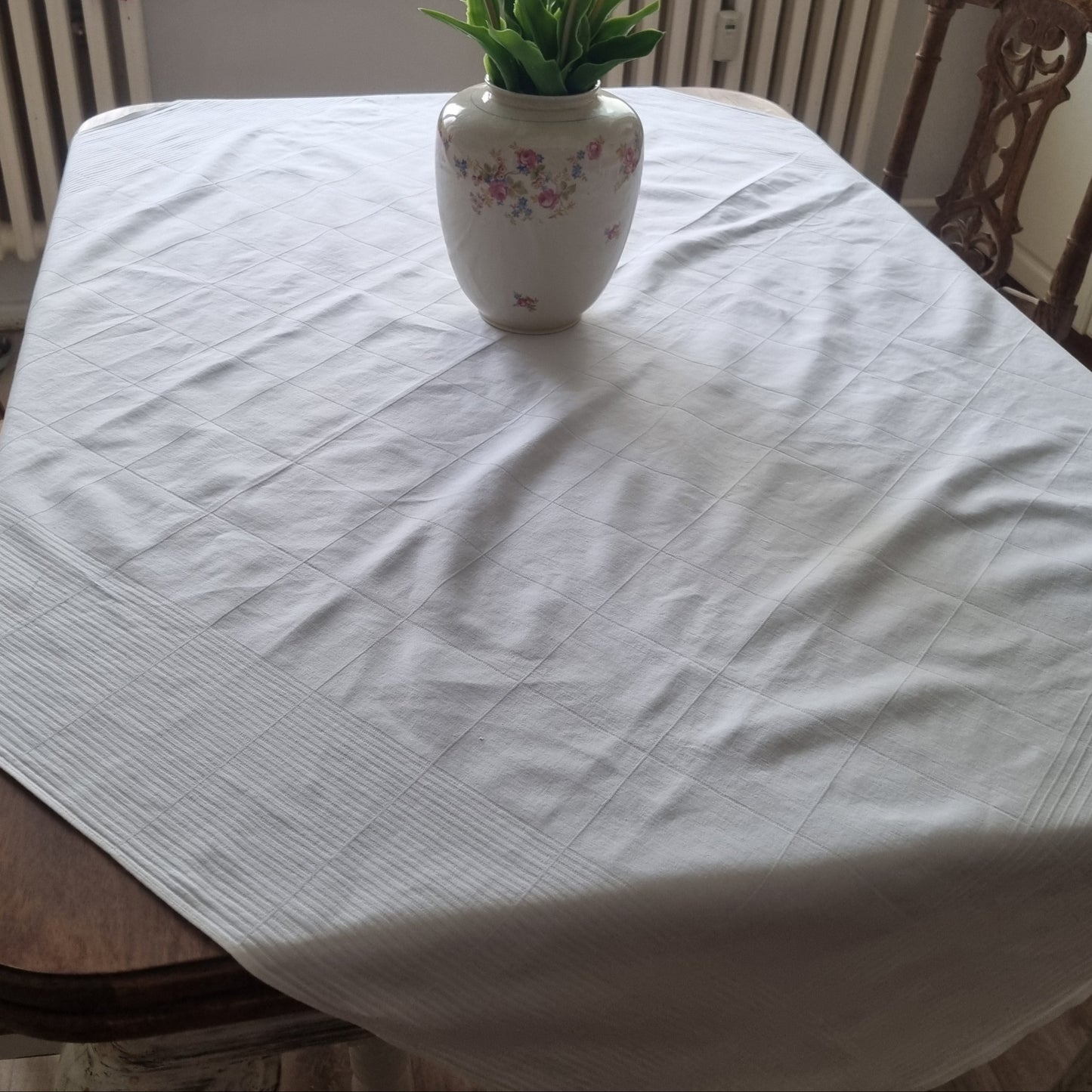 Vintage Einfache weiße Baumwolle Tischdecke 120x130cm Knotenmuster 🤍