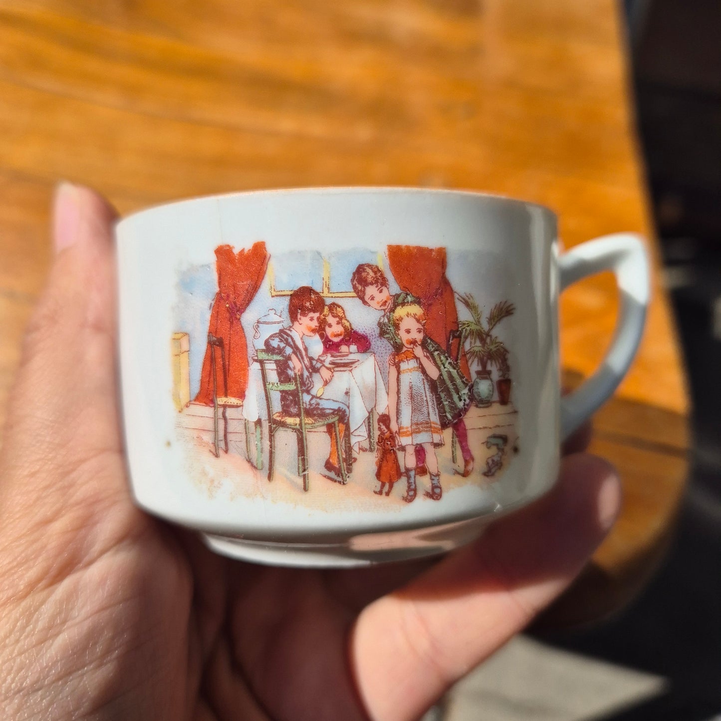 Antike 50er Jahre Tasse Kaffee Tee Porzellan Kindermotiv Handbemalt