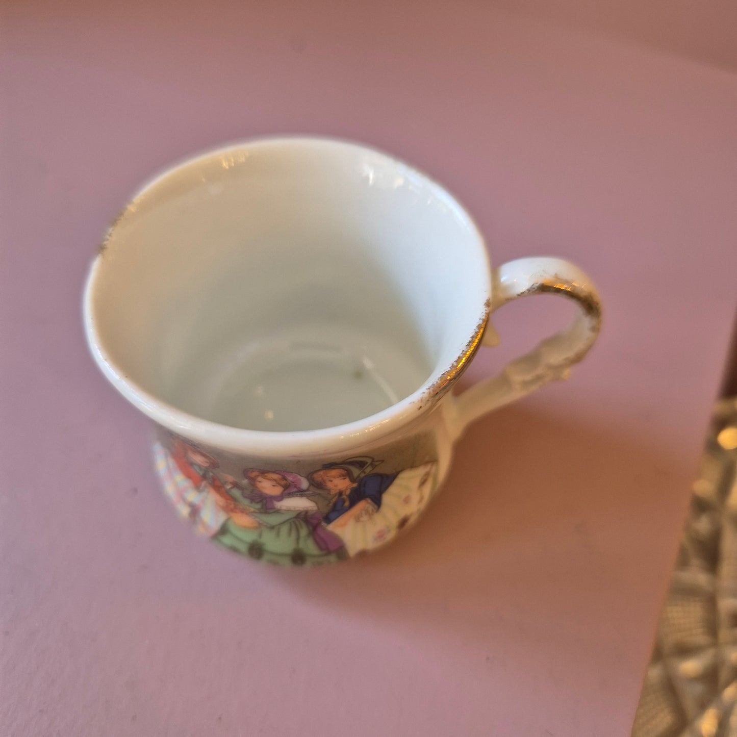 Antike 50er Jahre Tasse Kaffee Tee Porzellan Kindermotiv Handbemalt Schwester Geschenk