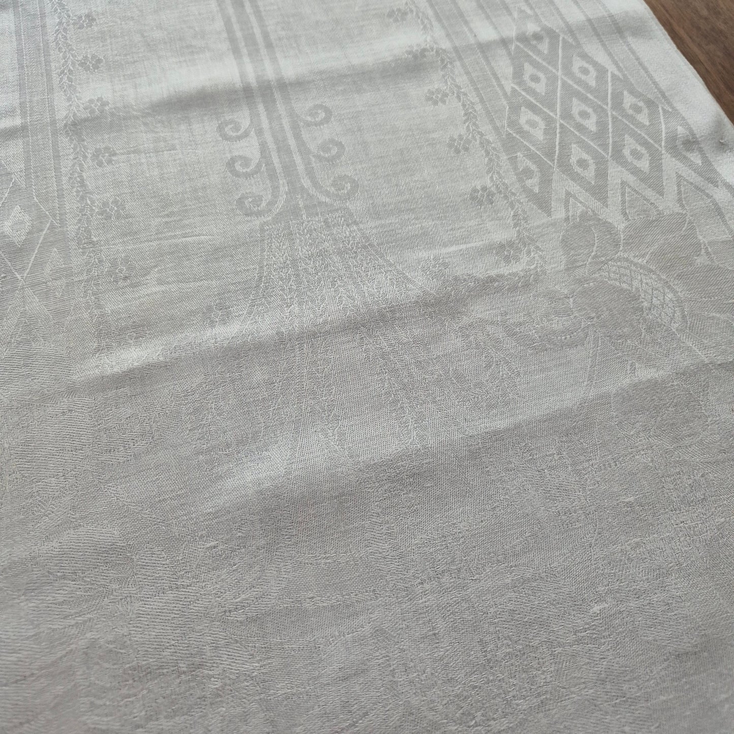 Antikes Jugendstil Küchen- & Geschirrhandtuch weiß Damast Baumwolle 48x122cm Monogramm O.W. 🤍