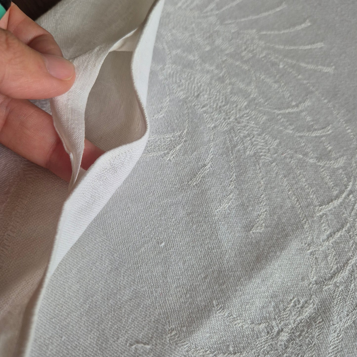 Antikes Jugendstil Küchen- & Geschirrtuch weiß Damast Baumwolle 48x108cm Monogramm F.H.🤍