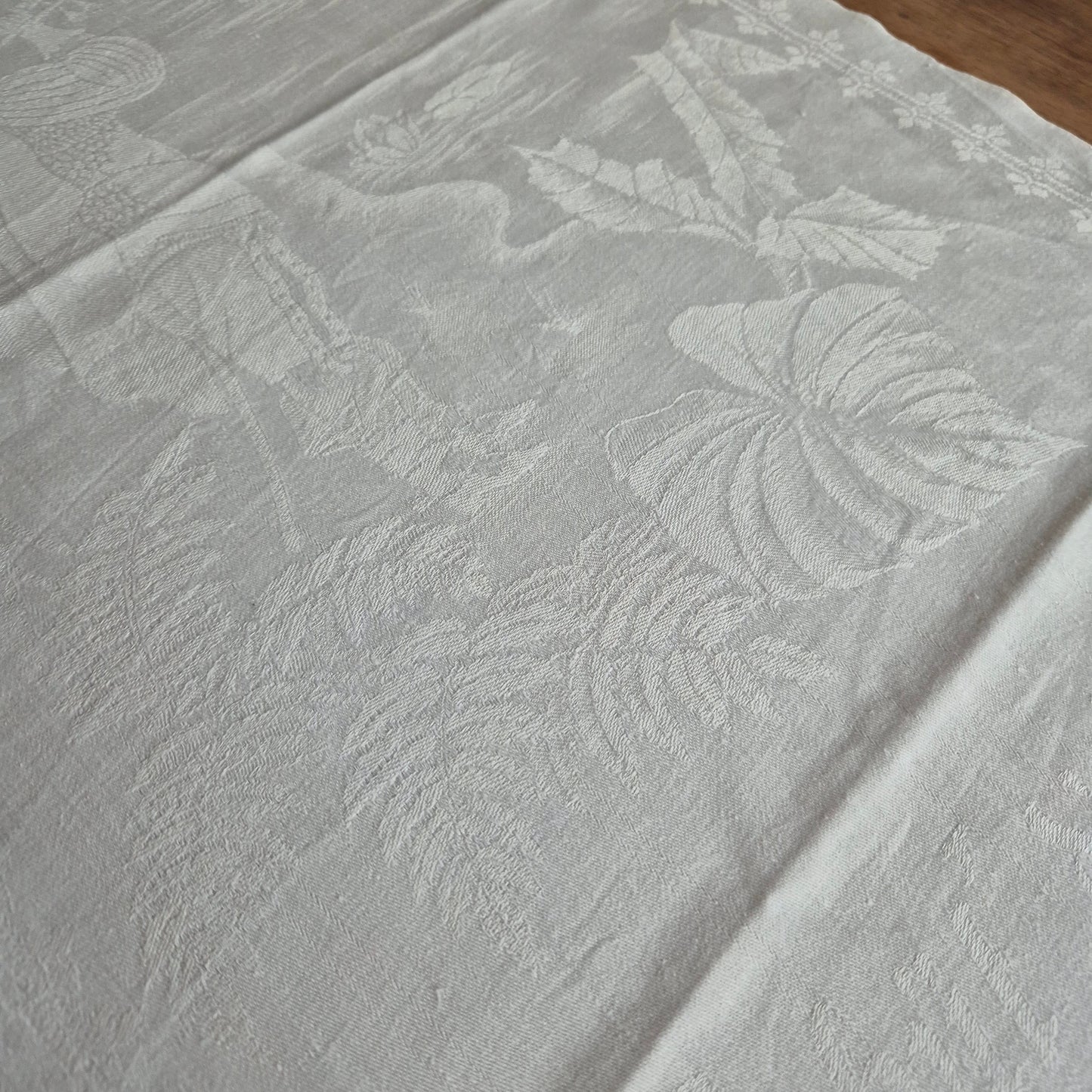 2x Antike Jugendstil Küchen- & Geschirrtücher mit Spruch: Behüt dich Gott! weiß Damast Baumwolle 46x100cm Monogramm L.N. 🤍